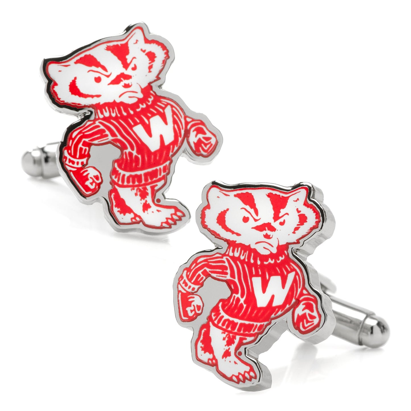 Show your school spirit with NCAA University of Wisconsin Badgers Throwback Cufflinks by Cufflinks.com, featuring metal vintage-style red and white cartoon badger mascots—perfect for any Wisconsin Badgers fan.