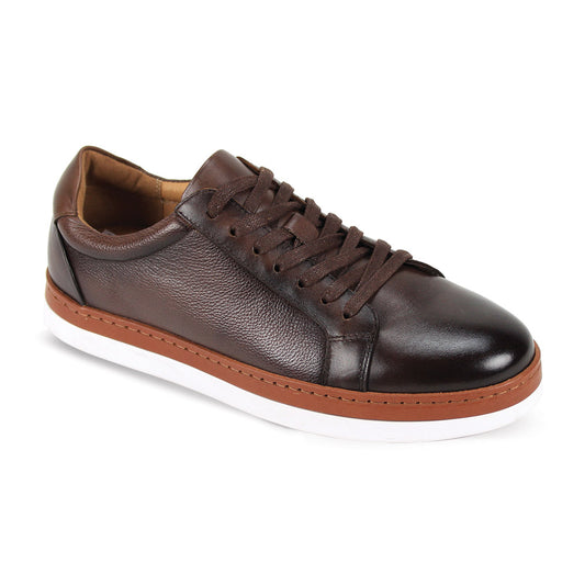 The Giovanni Porter Brown Leather Shoes from GIOVANNI feature a side view showcasing their brown leather low top design, matching laces, and white sole.