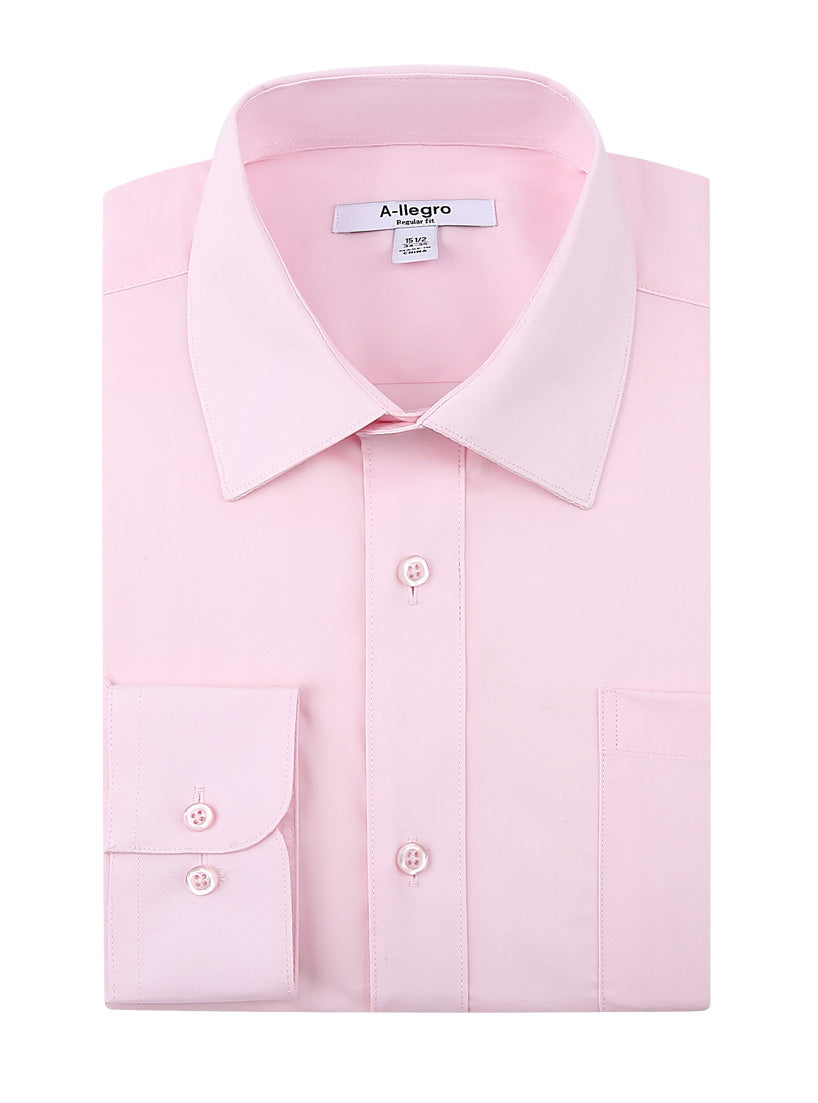 The Vinci Suits Classic Regular Fit Cotton Convertible Cuff Dress Shirt Pink R-S100 features a folded light pink design with a classic collar and convertible cuffs, complemented by buttons.