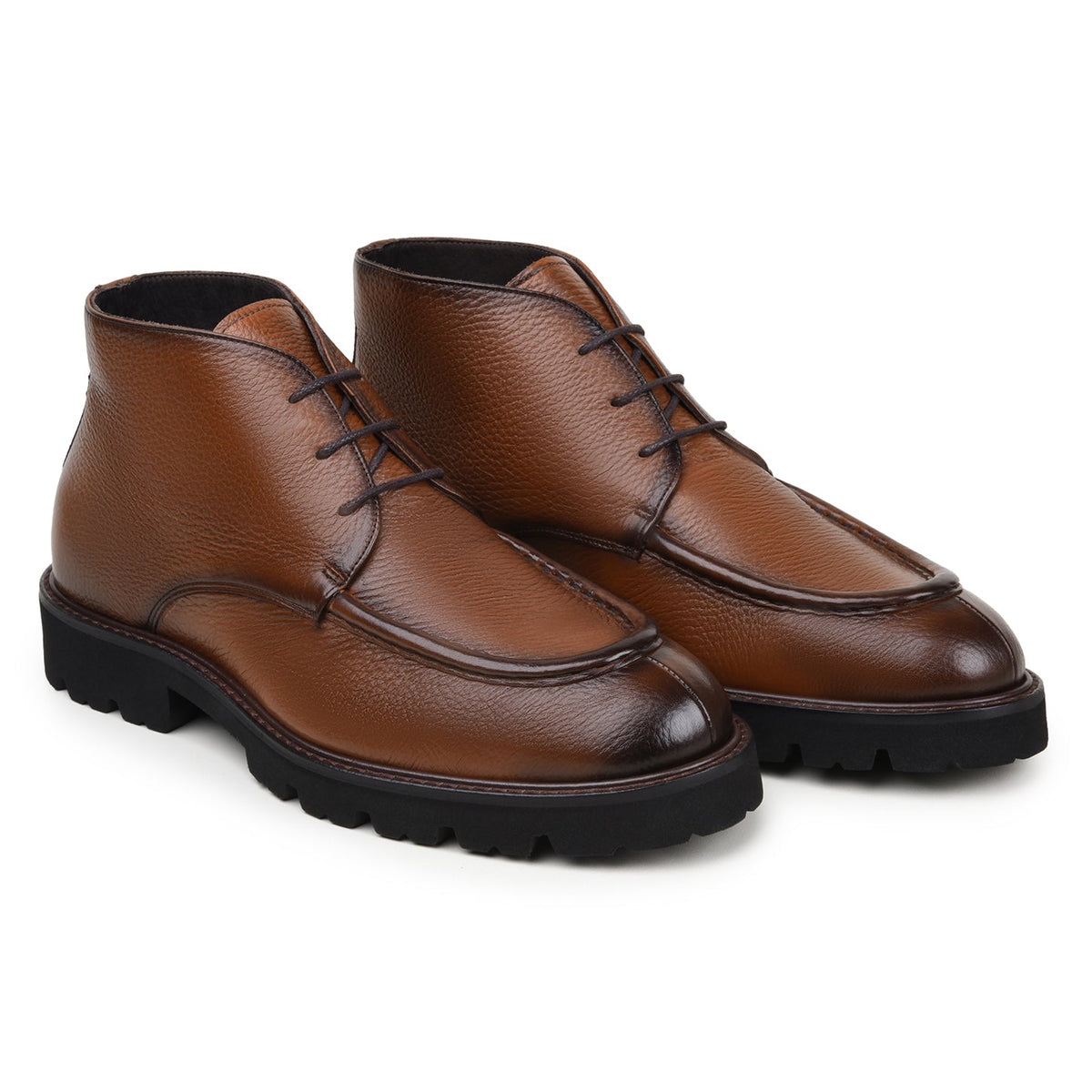 Belvedere - Rinaldo, Genuine Deerskin Upper Chukka Boots in tan, featuring dark brown laces and an ultra light lug sole.