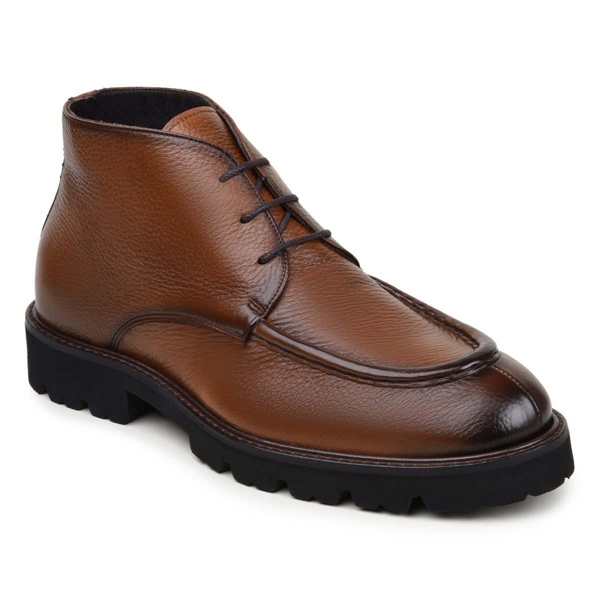 Belvedere - Rinaldo, Genuine Deerskin Upper Chukka Boots in tan, featuring dark brown laces and an ultra light lug sole.