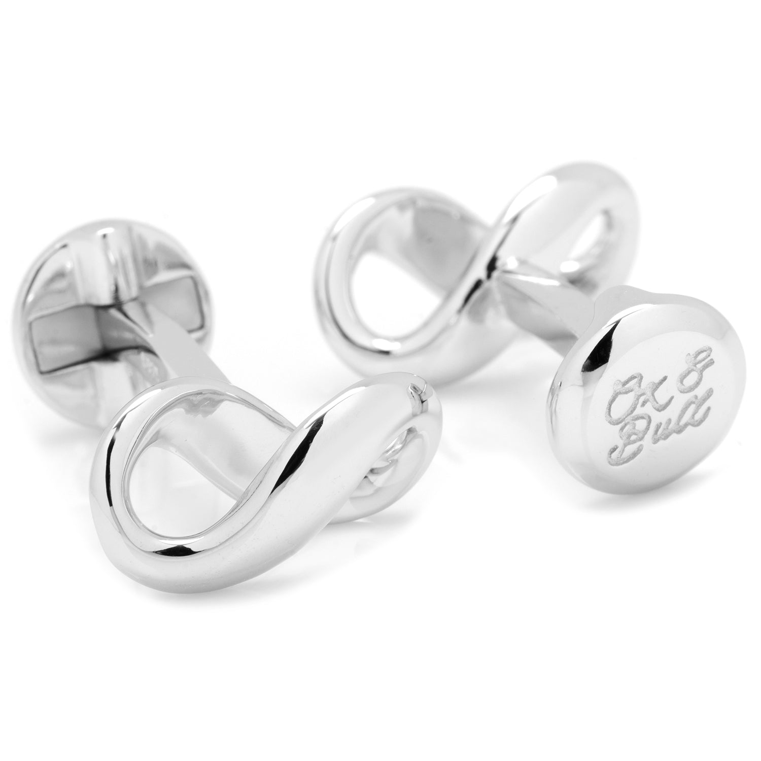 Infinity Symbol Cufflinks by Cufflinks.com: Polished sterling silver cufflinks featuring a classic infinity symbol design.