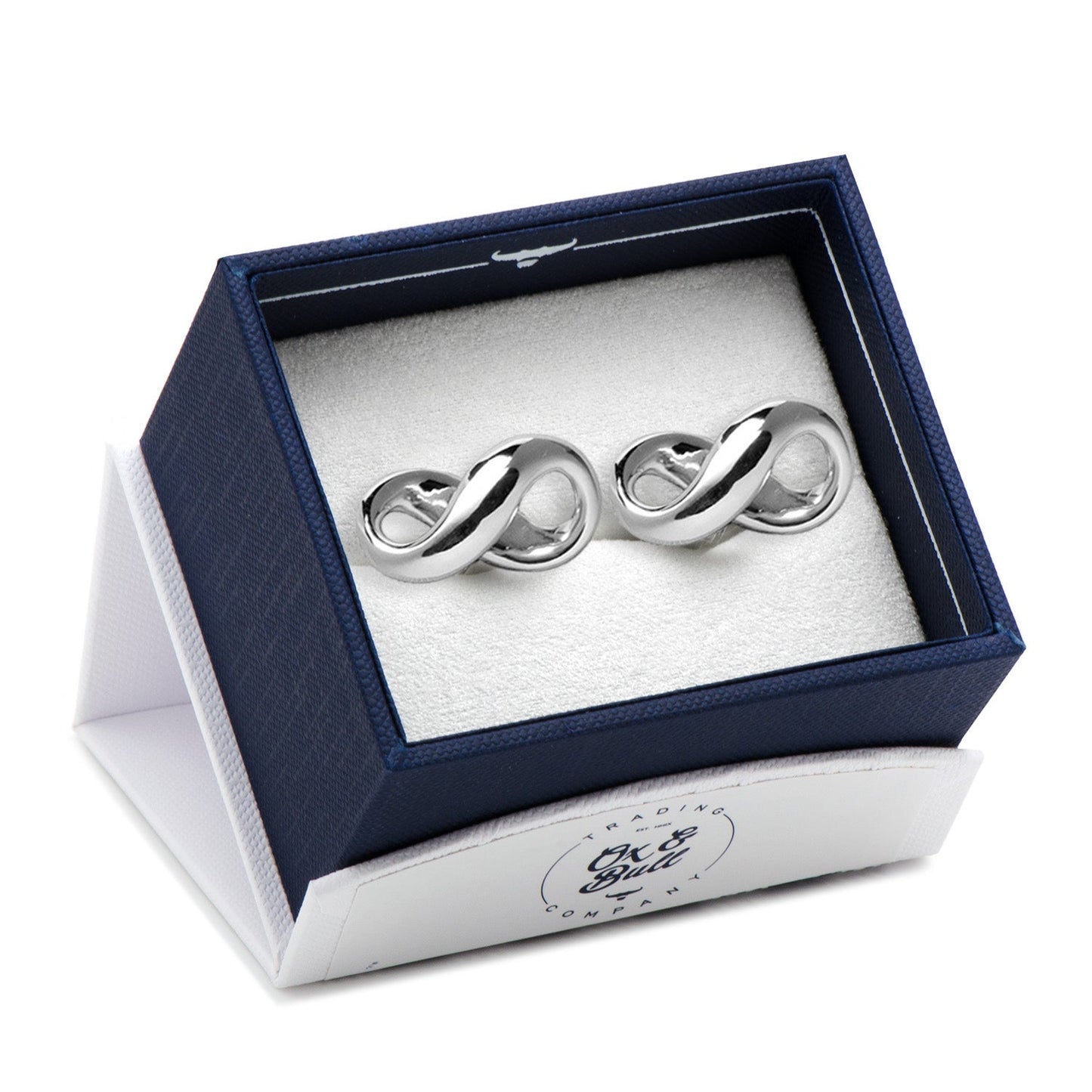 Infinity Symbol Cufflinks by Cufflinks.com: Polished sterling silver cufflinks featuring a classic infinity symbol design.