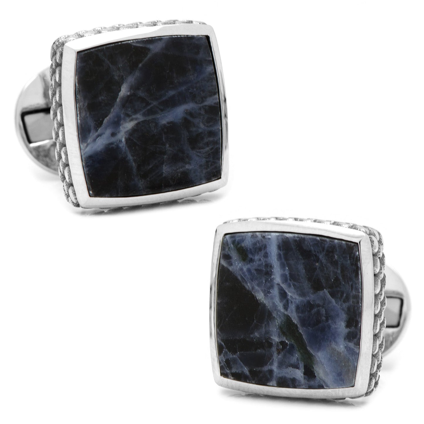 Sterling Classic Scaled Lapis Cufflinks by Cufflinks.com: elegant sterling silver cufflinks with rectangular shapes and dark blue-black marbled stone inlays.