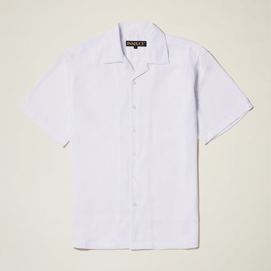 The Inserch Crepe Camp Collar Shirt SE9356-00002 in white by Inserch is displayed flat on a neutral background.