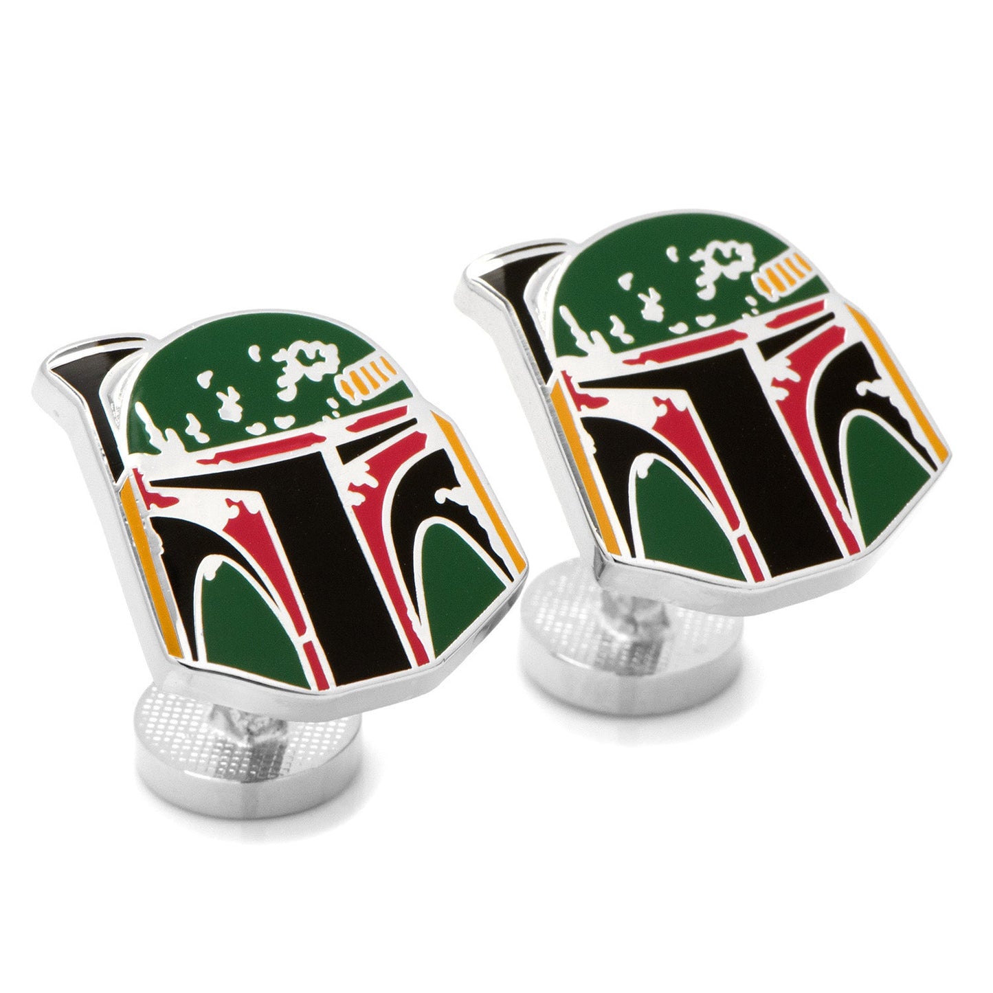 A black gift box from Cufflinks.com, its lid partially open, displays the Star Wars Boba Fett Cufflinks, Tie Bar, and Dress Socks Gift Set.