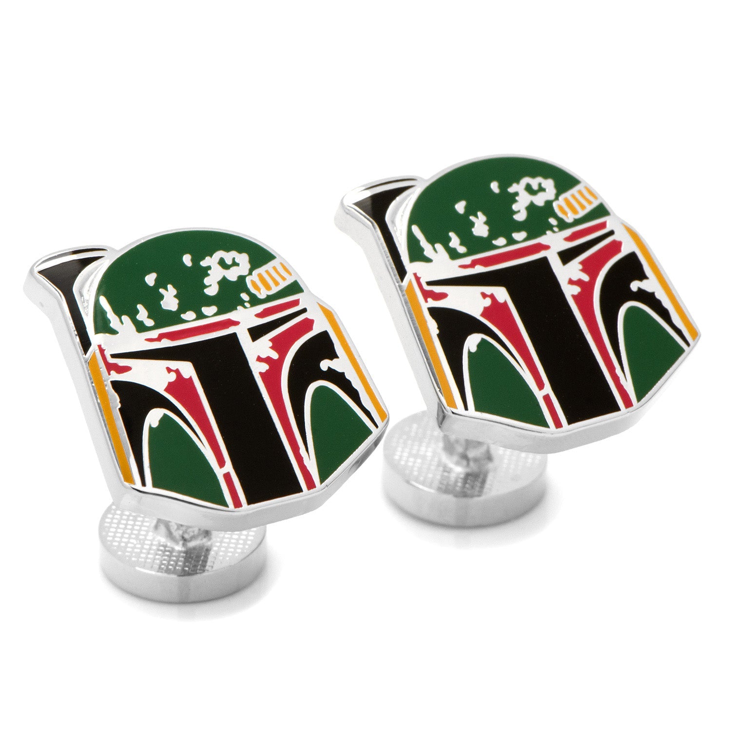 A black gift box from Cufflinks.com, its lid partially open, displays the Star Wars Boba Fett Cufflinks, Tie Bar, and Dress Socks Gift Set.