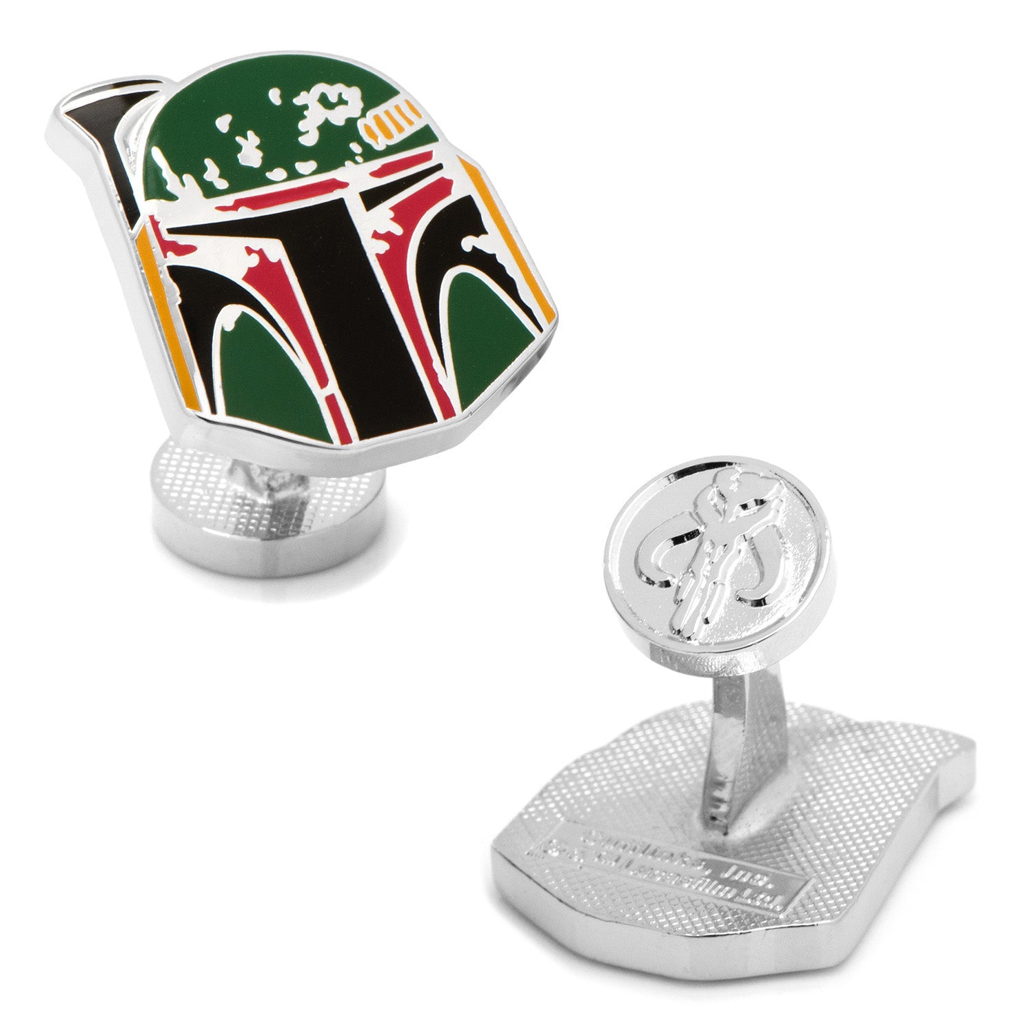 A black gift box from Cufflinks.com, its lid partially open, displays the Star Wars Boba Fett Cufflinks, Tie Bar, and Dress Socks Gift Set.