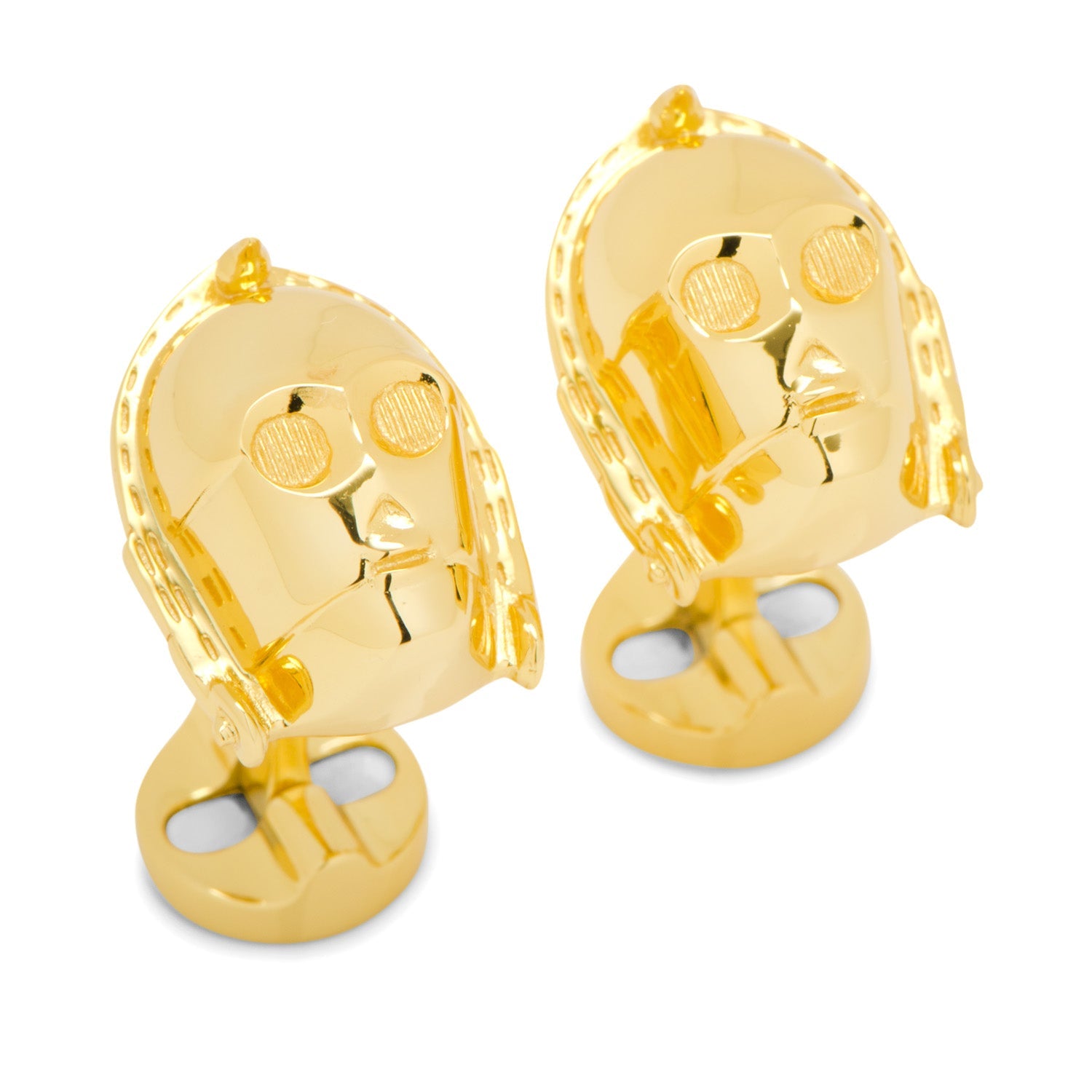 The Star Wars C-3PO 3D Cufflinks by Cufflinks.com feature gold-tone metal shaped like C-3PO’s head, with a hidden Rebel Alliance symbol in the clasp—perfect for any Star Wars fan’s collection.