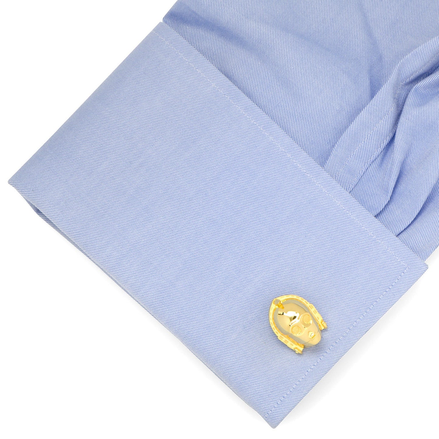 The Star Wars C-3PO 3D Cufflinks by Cufflinks.com feature gold-tone metal shaped like C-3PO’s head, with a hidden Rebel Alliance symbol in the clasp—perfect for any Star Wars fan’s collection.