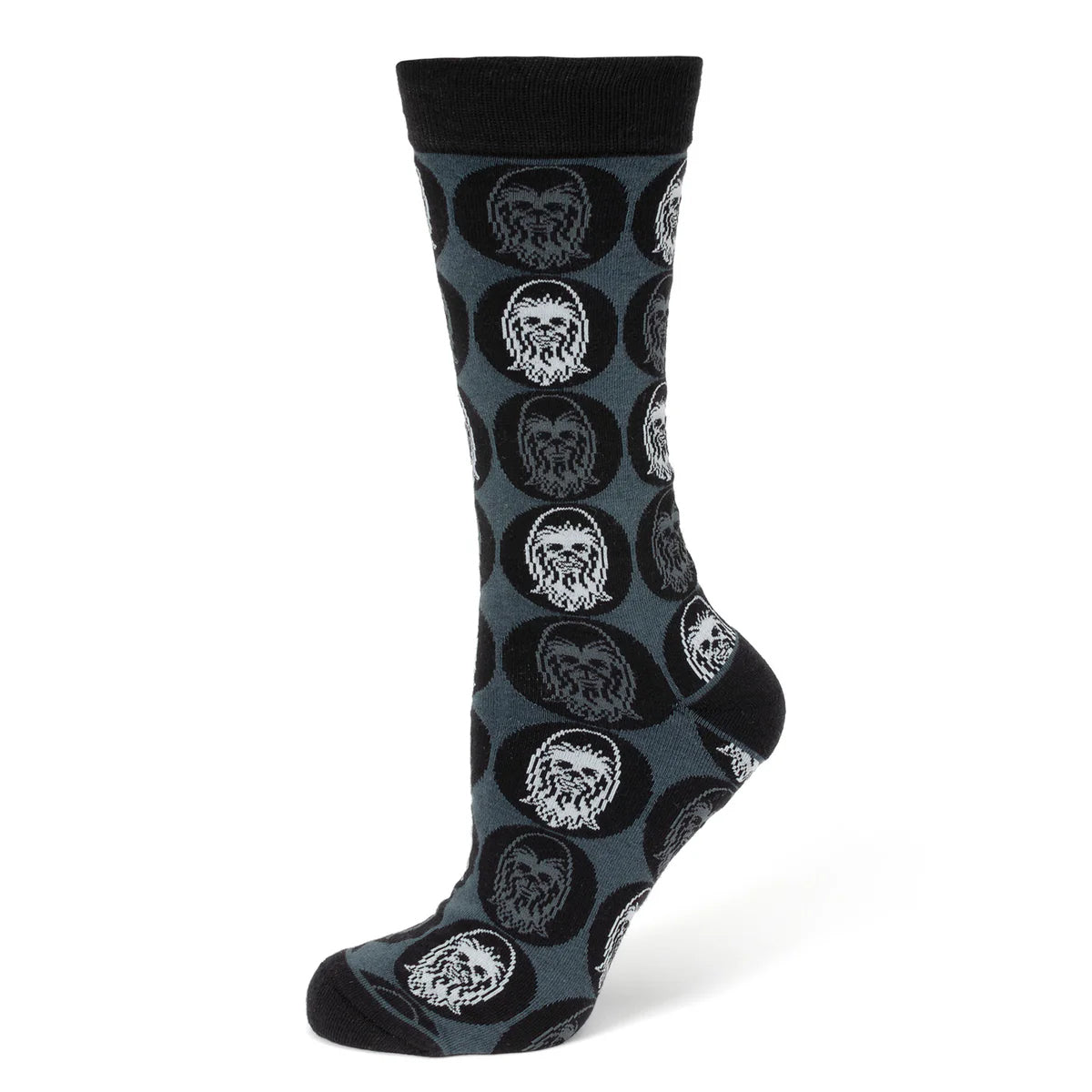 The Star Wars Chewbacca Black Dress Socks and Rebel Alliance Starbird Crest Lapel Pin Gift Set by Cufflinks.com includes Chewbacca-themed socks and a metallic lapel pin—an ideal gift for Star Wars fans.