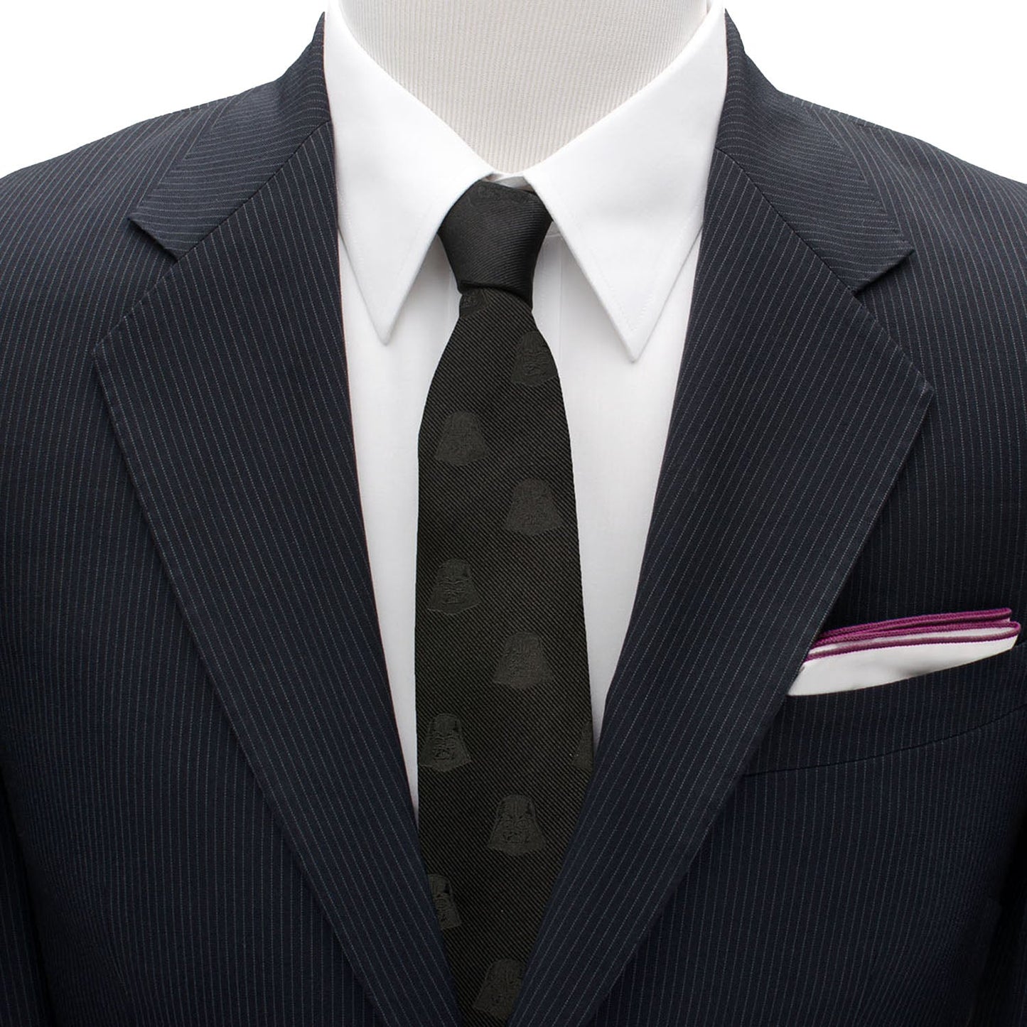 The Star Wars Darth Vader Black Tie by Cufflinks.com features a subtle helmet pattern—a sleek, stylish accessory for any Star Wars fan.