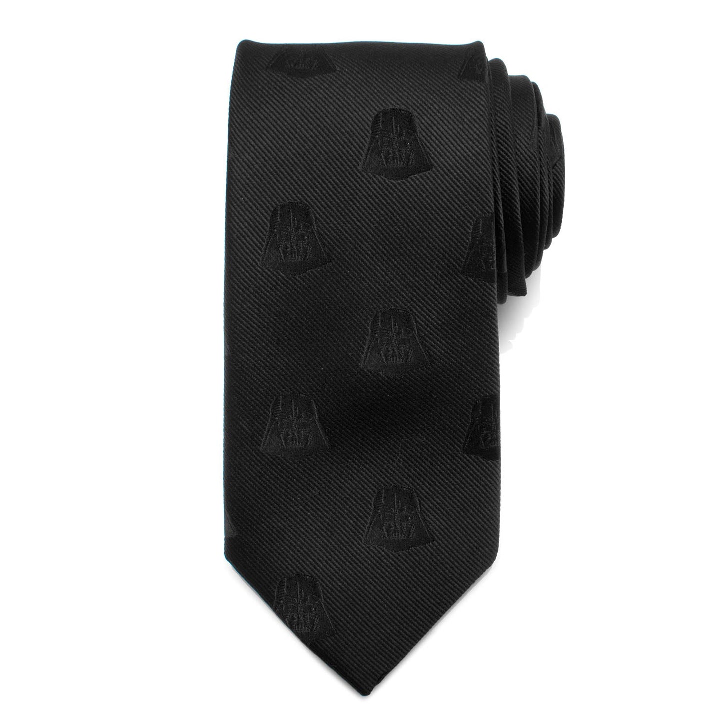 The Star Wars Darth Vader Black Tie by Cufflinks.com features a subtle helmet pattern—a sleek, stylish accessory for any Star Wars fan.