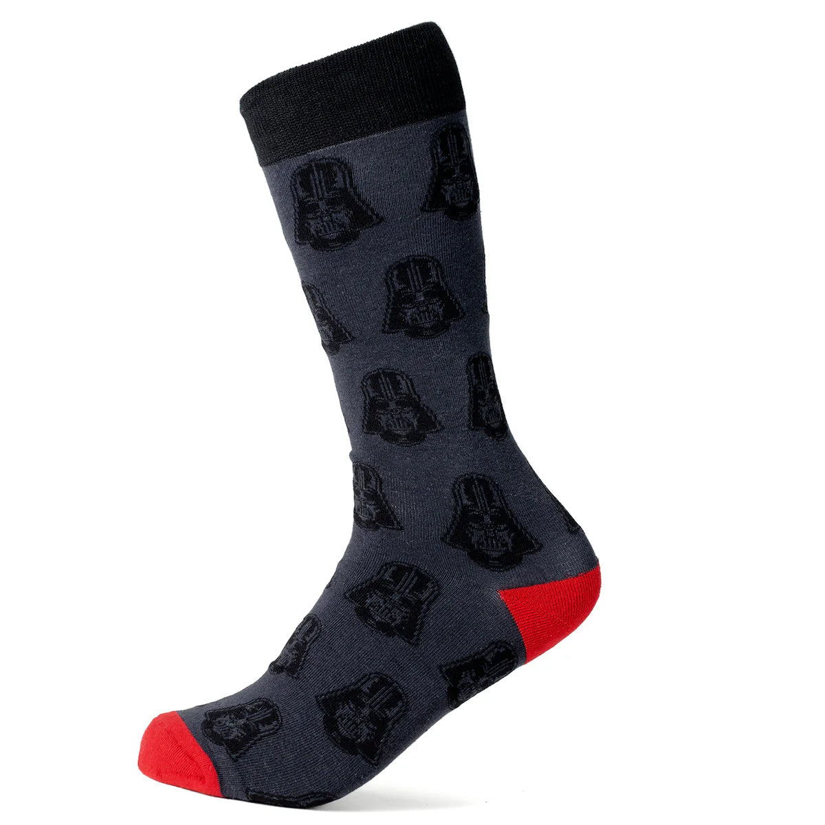 The Cufflinks.com Star Wars Darth Vader Black and Red Dress Sock and Lapel Pin Gift Set is perfect for fans, featuring socks with Darth Vader patterns and a square lapel pin with his helmet for a stylish Sith touch.