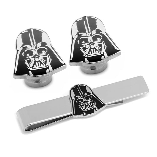 The Star Wars Darth Vader Cufflinks and Tie Bar Gift Set by Cufflinks.com features officially licensed cufflinks and a matching tie clip, displayed on a white background.