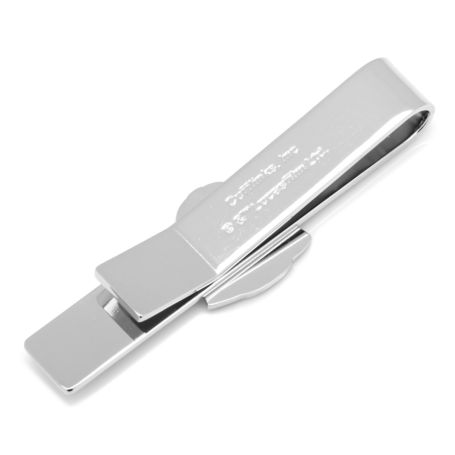 The Star Wars Darth Vader Tie Bar by Cufflinks.com features a sleek silver finish and a black and silver helmet centerpiece—an ideal way to bring subtle Star Wars flair to your formal attire.