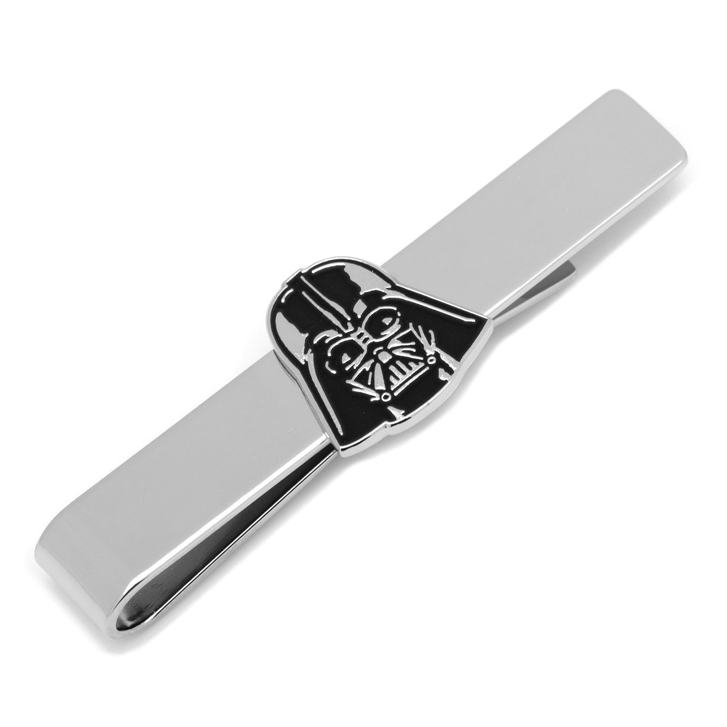 The Star Wars Darth Vader Tie Bar by Cufflinks.com features a sleek silver finish and a black and silver helmet centerpiece—an ideal way to bring subtle Star Wars flair to your formal attire.