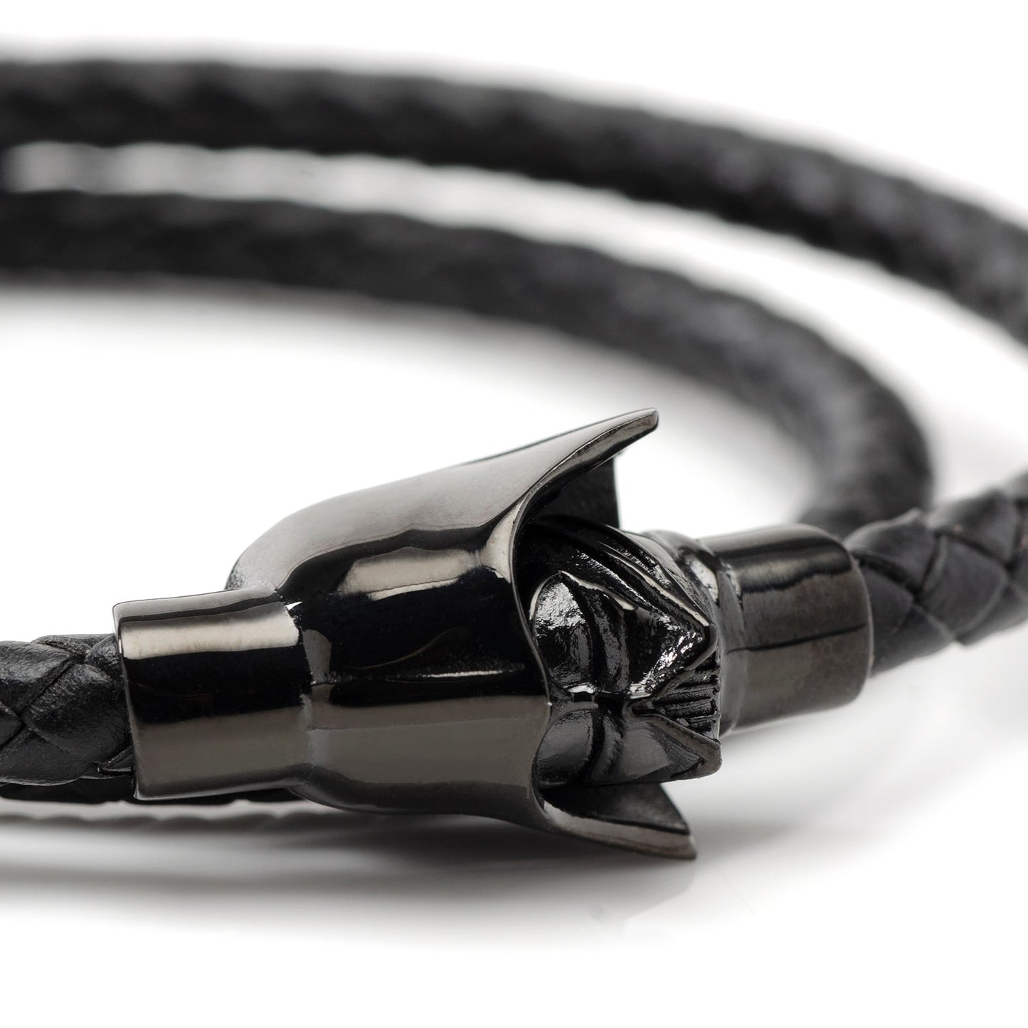 The Star Wars Darth Vader Double Wrap Bracelet by Cufflinks.com features black braided leather and a glossy helmet clasp with stainless steel accents—an iconic jewelry piece for fans.