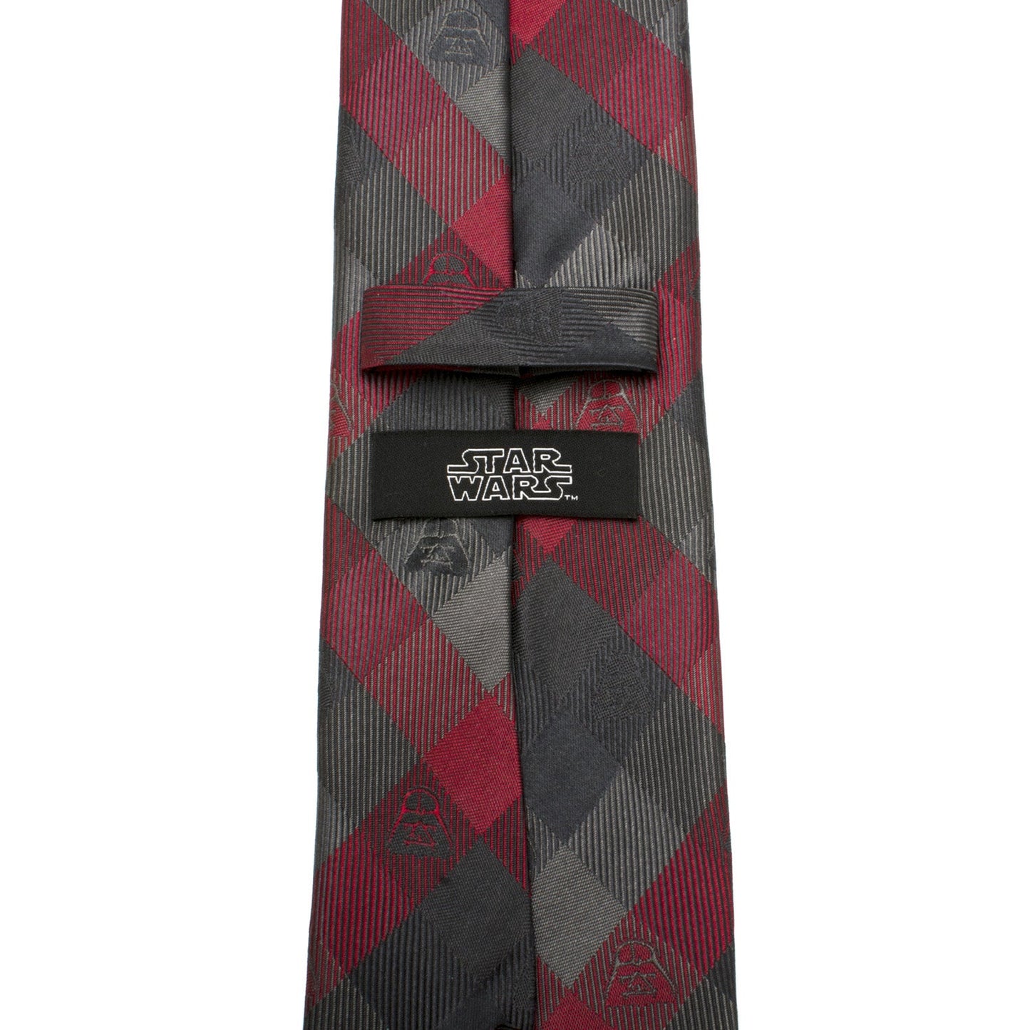 The Star Wars Darth Vader Black and Red Plaid Tie by Cufflinks.com features a stylish plaid design with Darth Vader helmets—perfect for any fan.