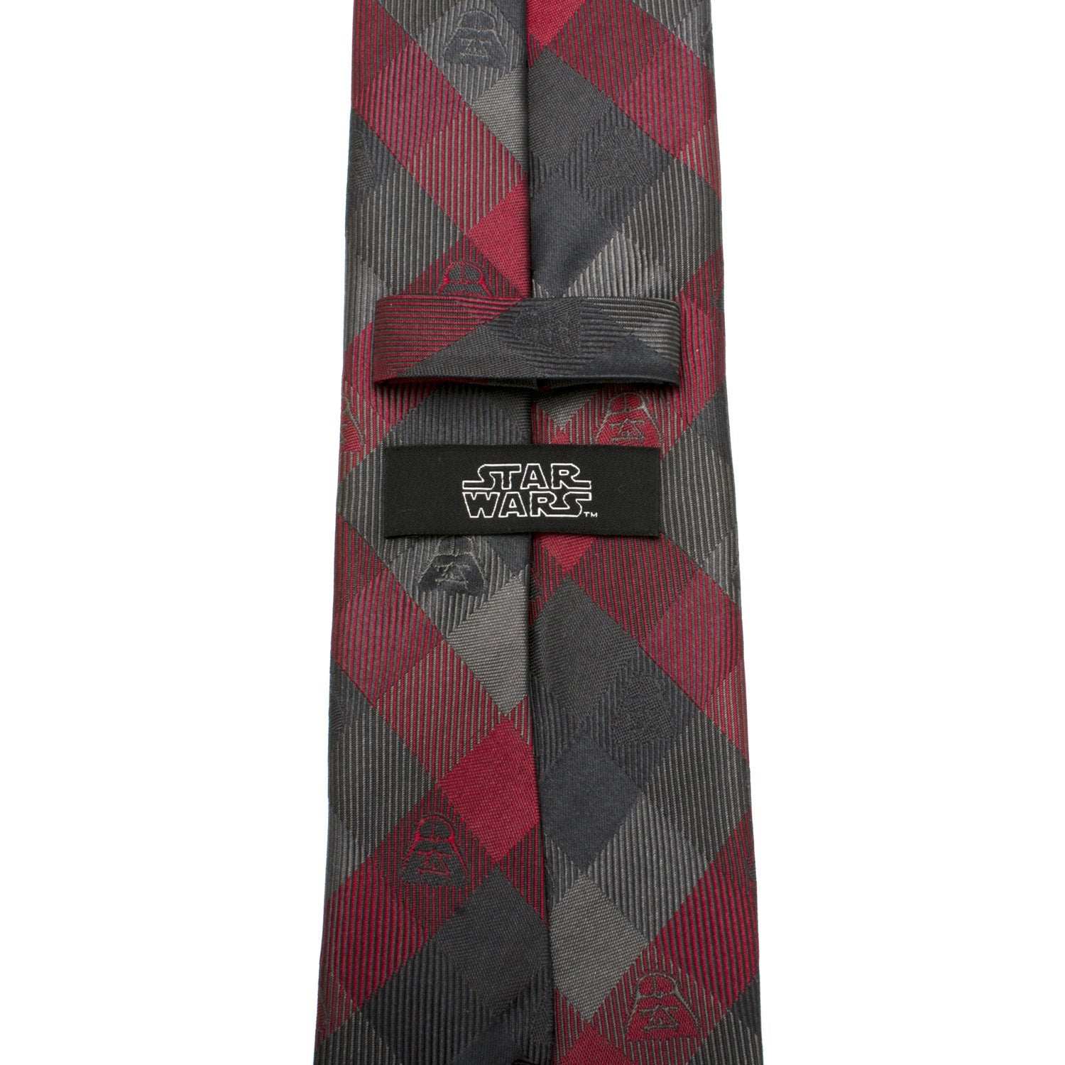 The Star Wars Darth Vader Black and Red Plaid Tie by Cufflinks.com features a stylish plaid design with Darth Vader helmets—perfect for any fan.