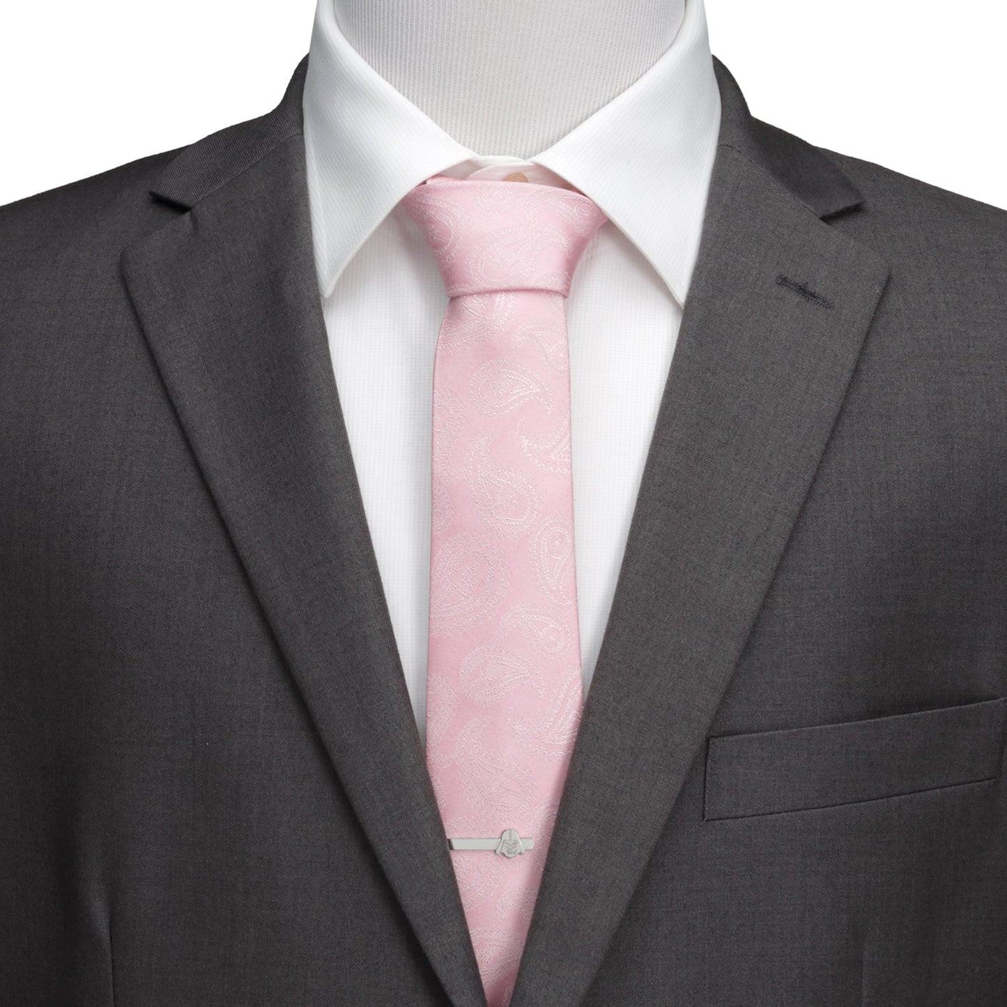 The Star Wars Darth Vader Pink Paisley Silk Tie by Cufflinks.com is shown rolled up on a white background.