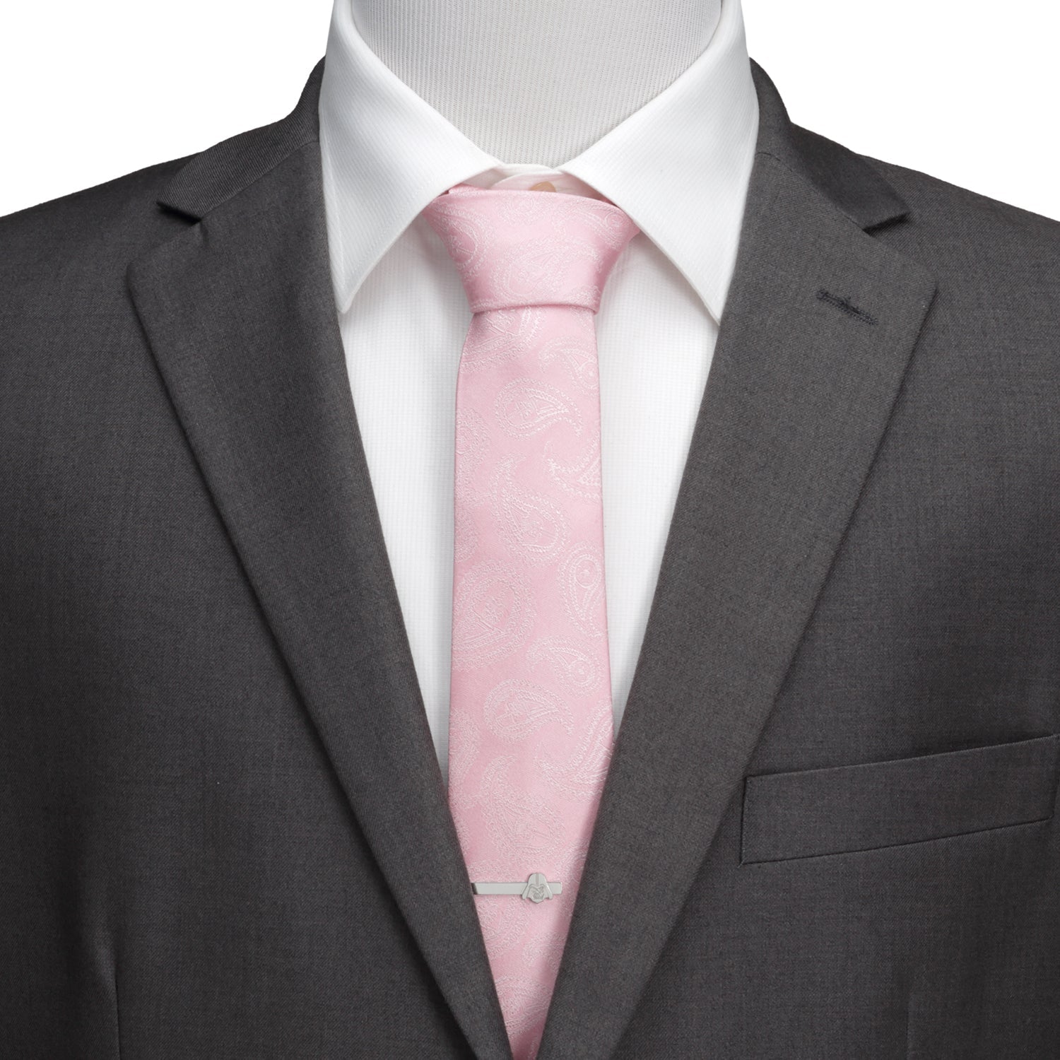 The Star Wars Darth Vader Pink Paisley Silk Tie by Cufflinks.com is shown rolled up on a white background.