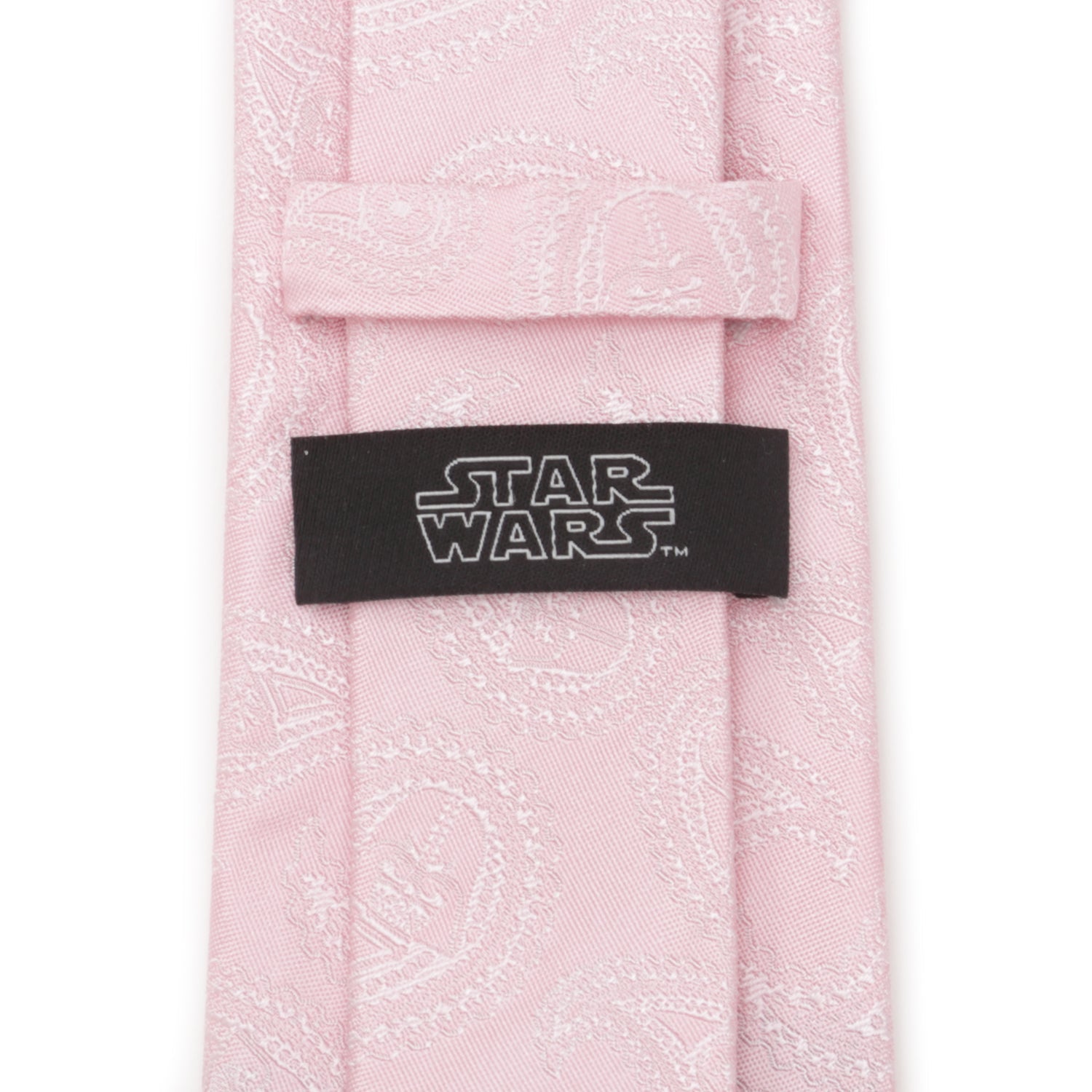 The Star Wars Darth Vader Pink Paisley Silk Tie by Cufflinks.com is shown rolled up on a white background.