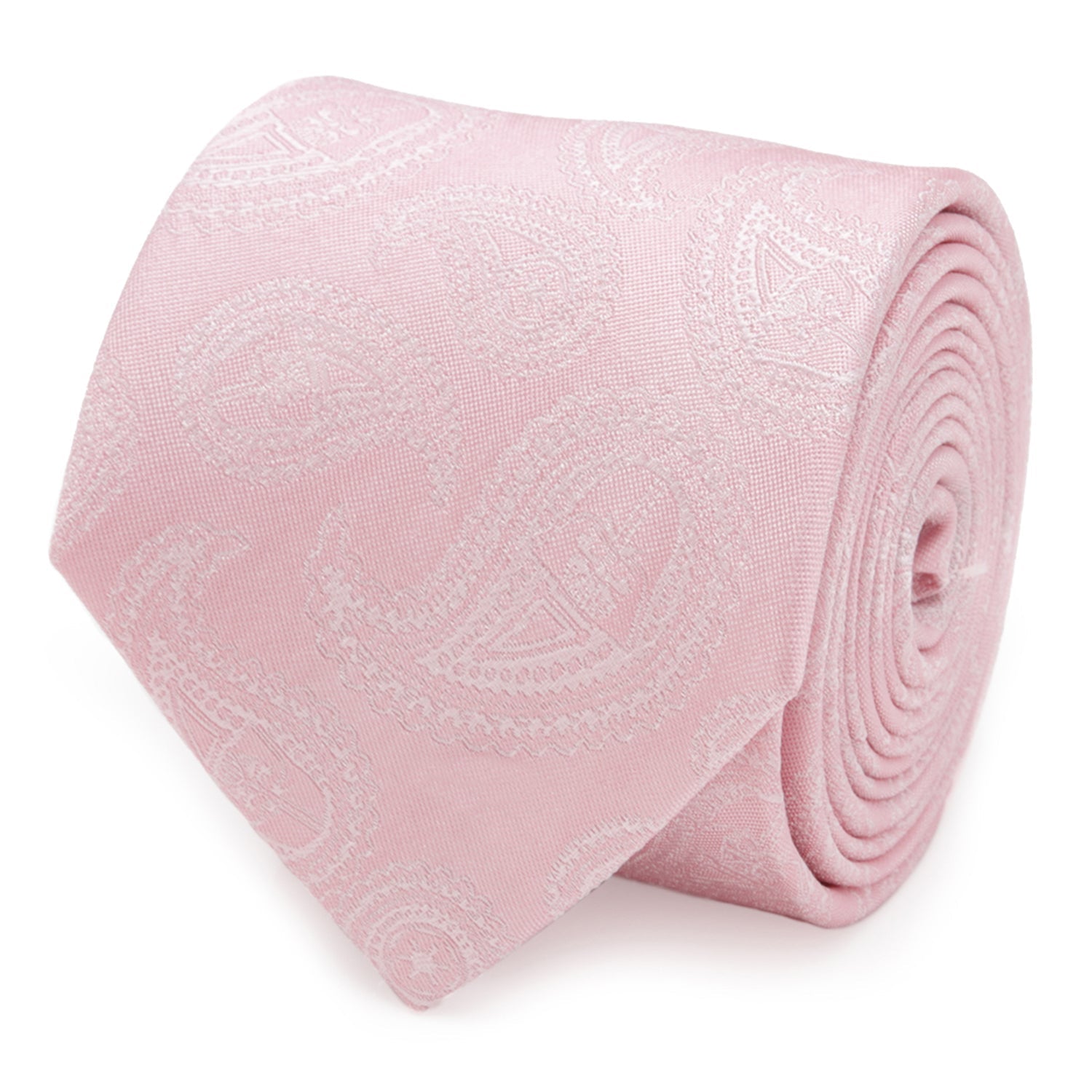 The Star Wars Darth Vader Pink Paisley Silk Tie by Cufflinks.com is shown rolled up on a white background.