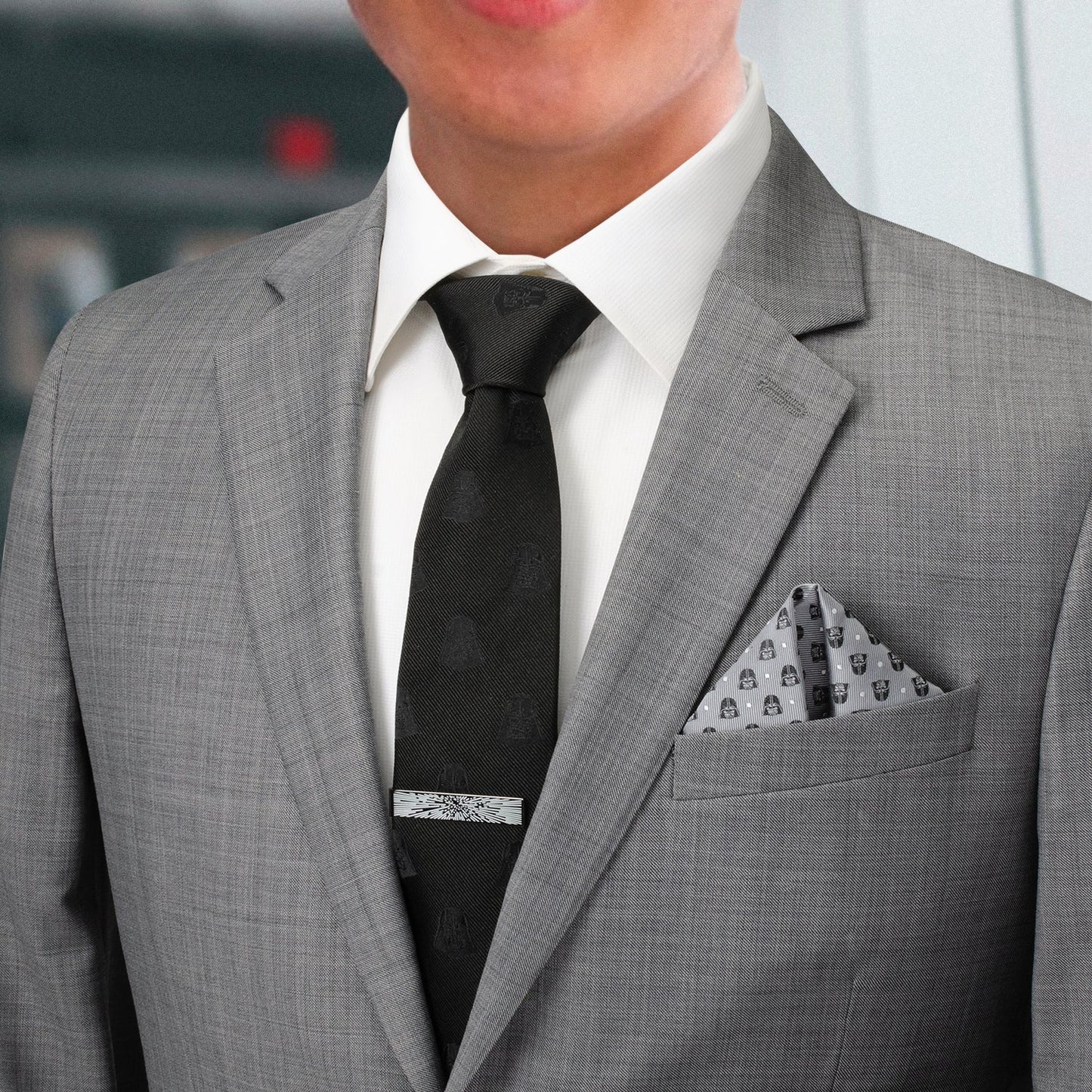 A black metal money clip with a silver geometric burst design, ideal for pairing with the Cufflinks.com Star Wars Hyperspace Glow-in-the-Dark Tie Bar.