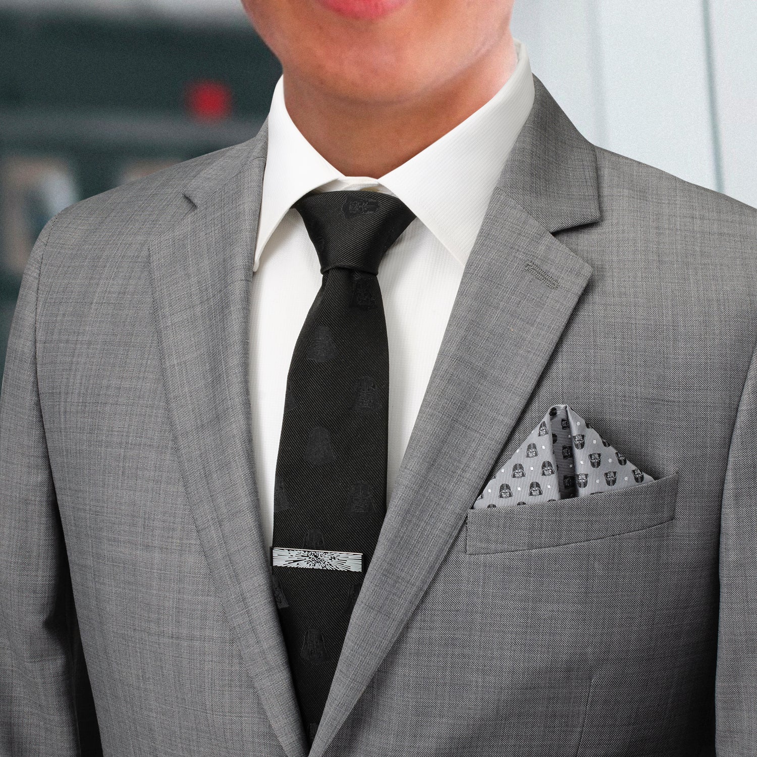 A black metal money clip with a silver geometric burst design, ideal for pairing with the Cufflinks.com Star Wars Hyperspace Glow-in-the-Dark Tie Bar.