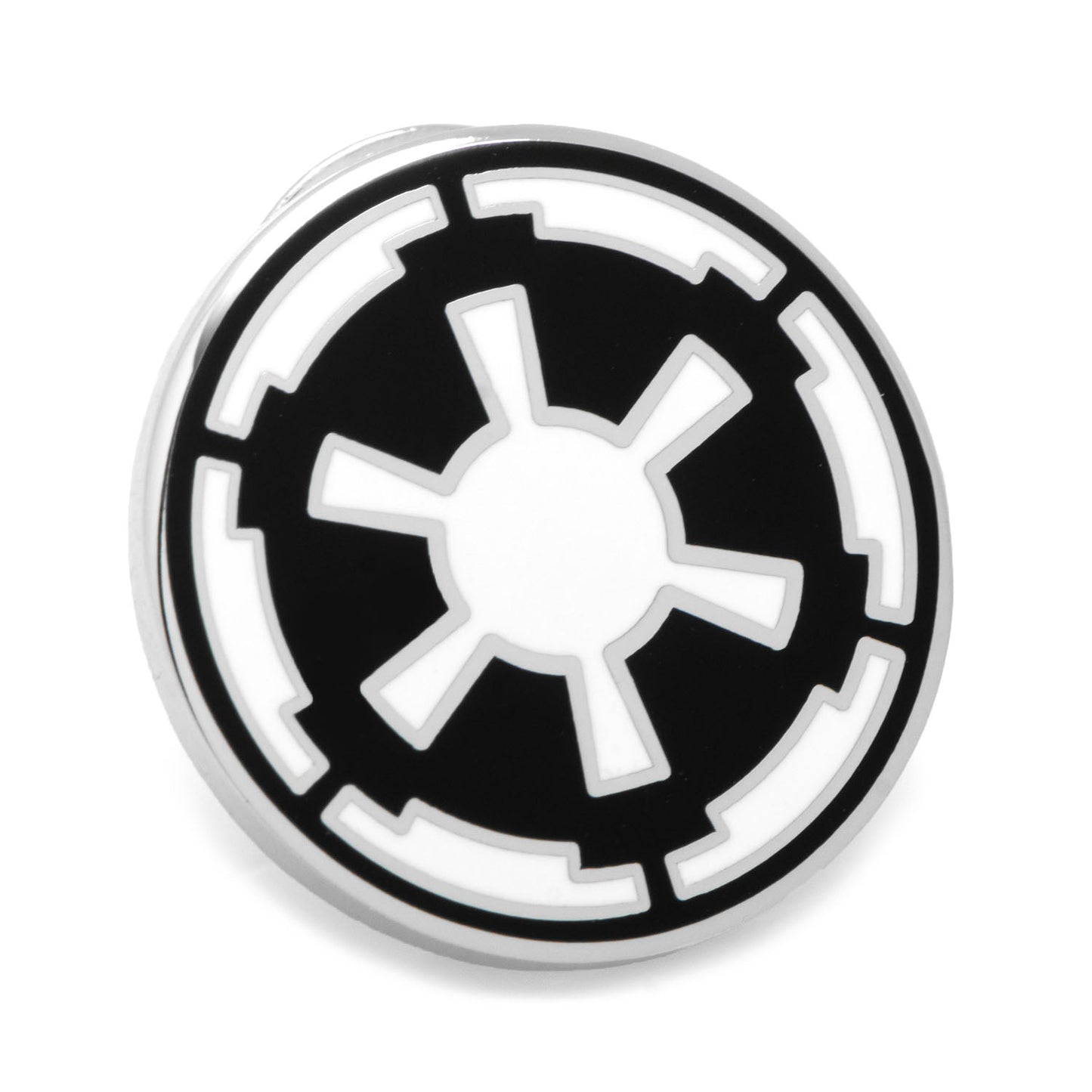 The Star Wars Imperial Crest Lapel Pin by Cufflinks.com is a licensed black-and-white accessory featuring the iconic Empire emblem with a central hexagon and radiating spokes.