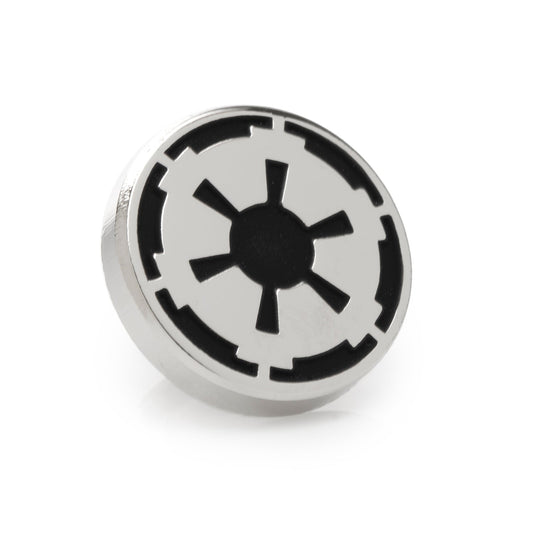 The Star Wars Imperial Crest Silver Lapel Pin by Cufflinks.com features the iconic black and white Galactic Empire emblem, is officially Lucasfilm licensed, and makes a must-have accessory for any Imperial fan. Displayed on a white background.