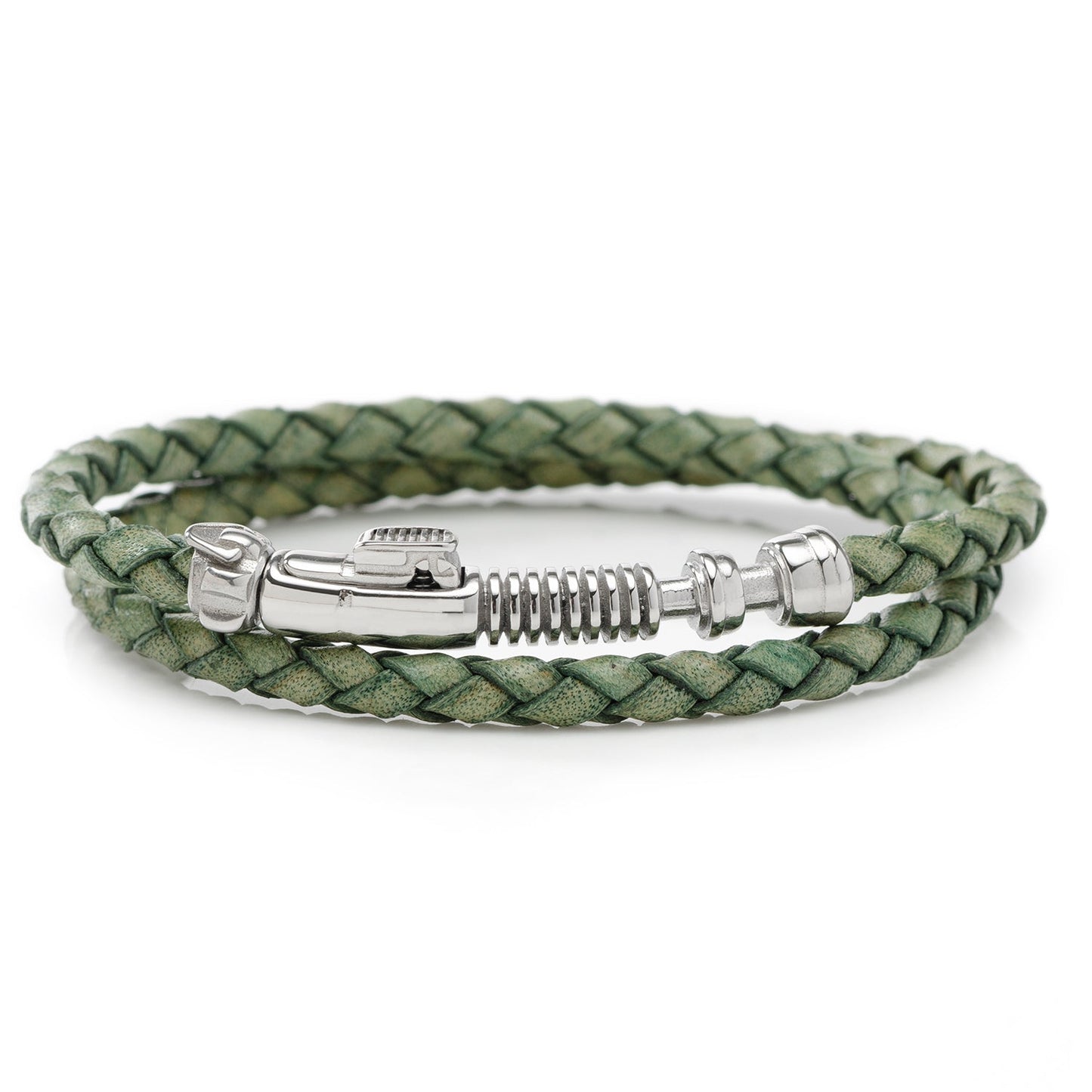 The Star Wars Luke Skywalker LIGHTSABER Bracelet by Cufflinks.com is a green men's leather bracelet with a metallic clasp inspired by Luke's lightsaber—ideal for any fan’s collection.