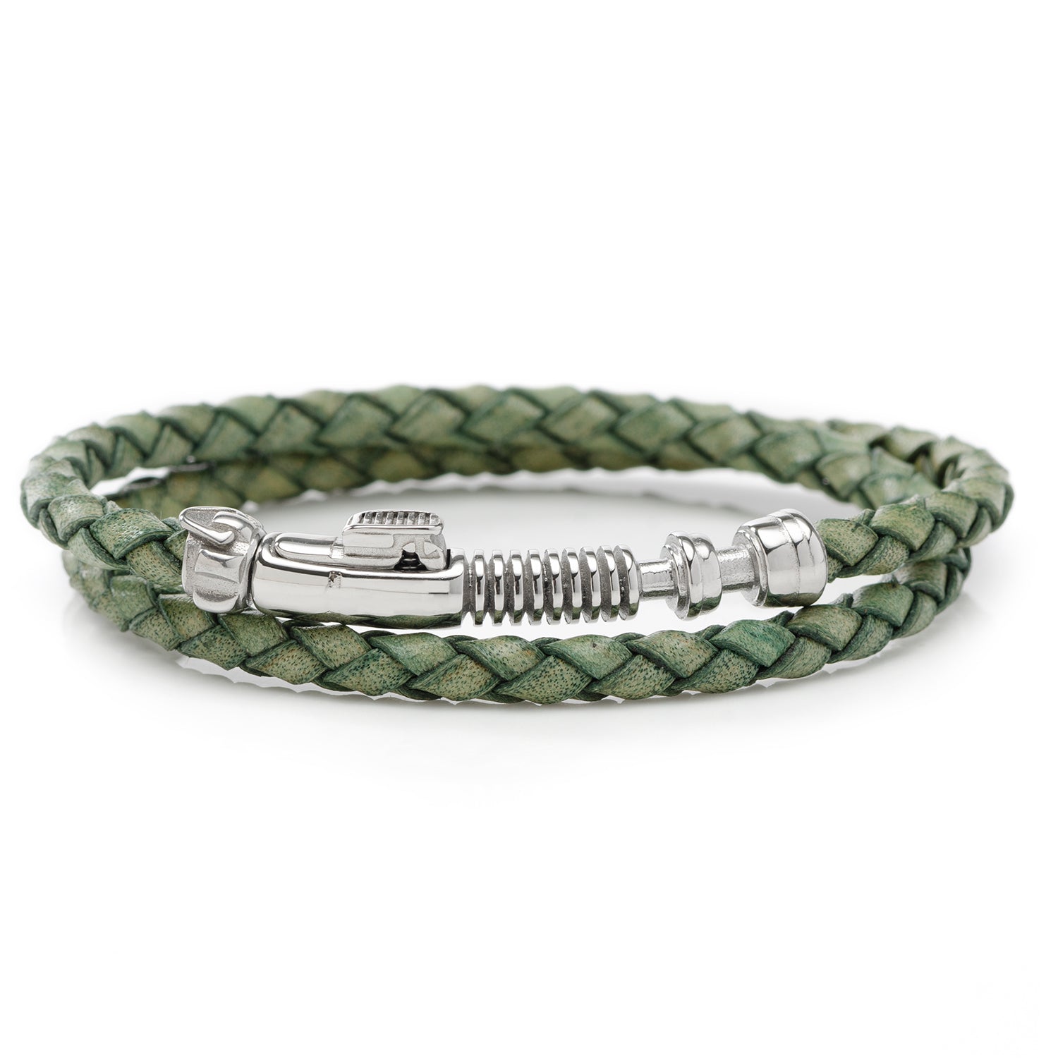 The Star Wars Luke Skywalker LIGHTSABER Bracelet by Cufflinks.com is a green men's leather bracelet with a metallic clasp inspired by Luke's lightsaber—ideal for any fan’s collection.