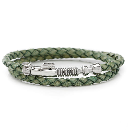The Star Wars Luke Skywalker LIGHTSABER Bracelet by Cufflinks.com is a green men's leather bracelet with a metallic clasp inspired by Luke's lightsaber—ideal for any fan’s collection.