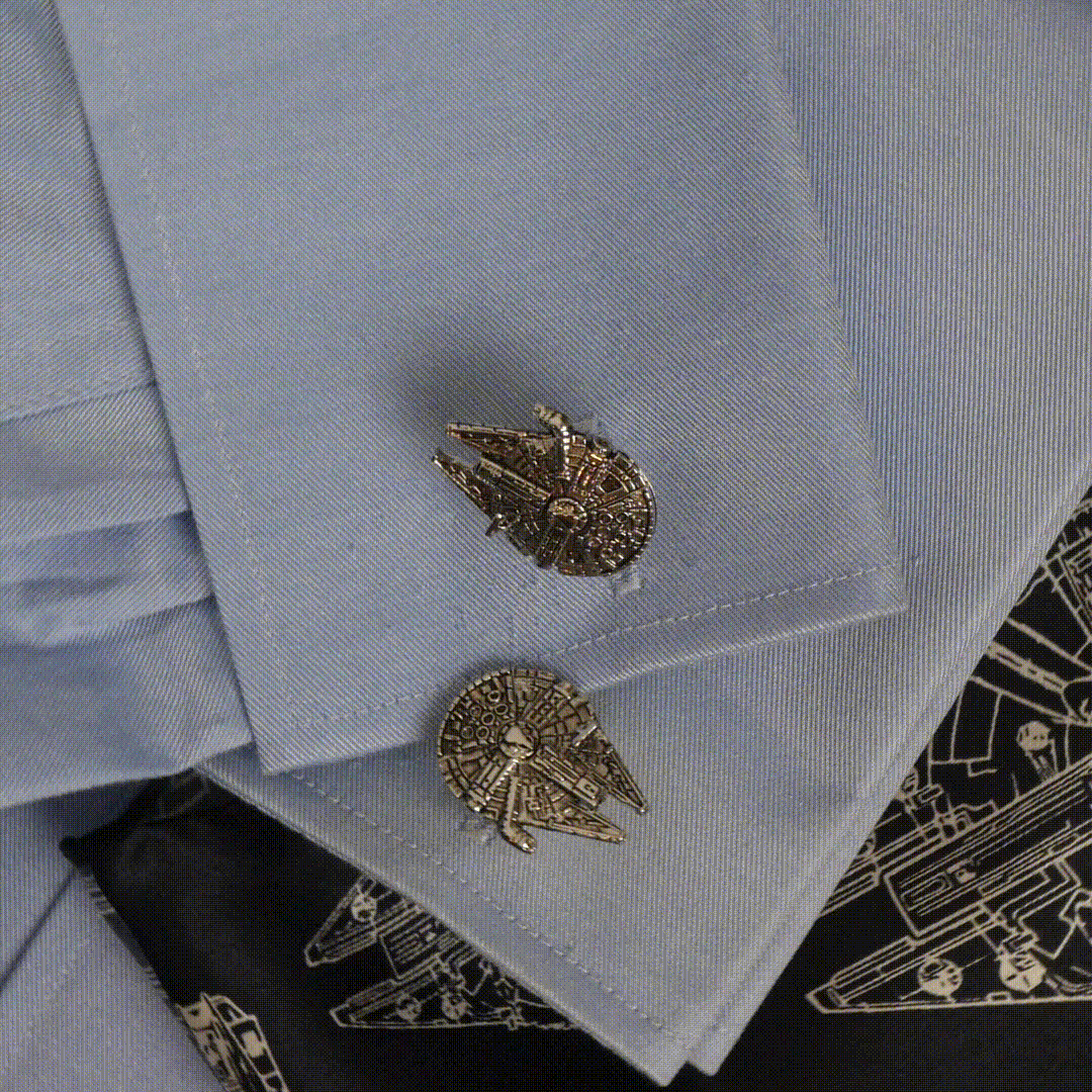 Cufflinks.com’s Star Wars Millennium Falcon 3D Cufflinks are officially licensed and shaped like the iconic ship, featuring the Rebel Alliance symbol on the back—an ideal accessory for any Star Wars fan.