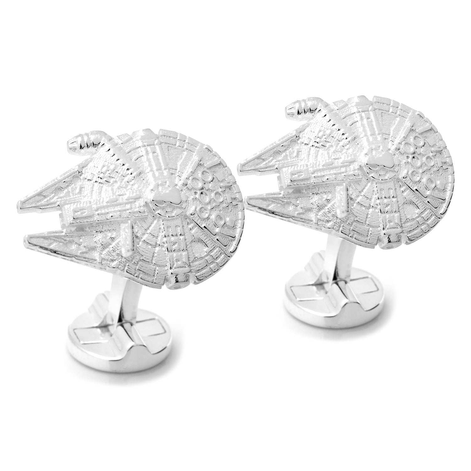 Show off your fandom with Cufflinks.com’s Star Wars Millennium Falcon Sterling Silver 3D Cufflinks, expertly crafted for collectors and fans of the iconic ship.
