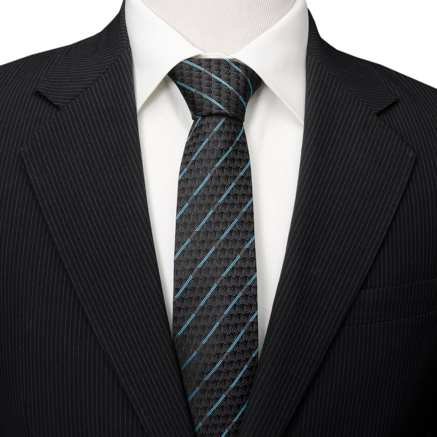 A black men's Star Wars tie by Cufflinks.com featuring a repeating Obi-Wan Kenobi lightsaber pattern—ideal for fans who want a subtle touch of the Force.