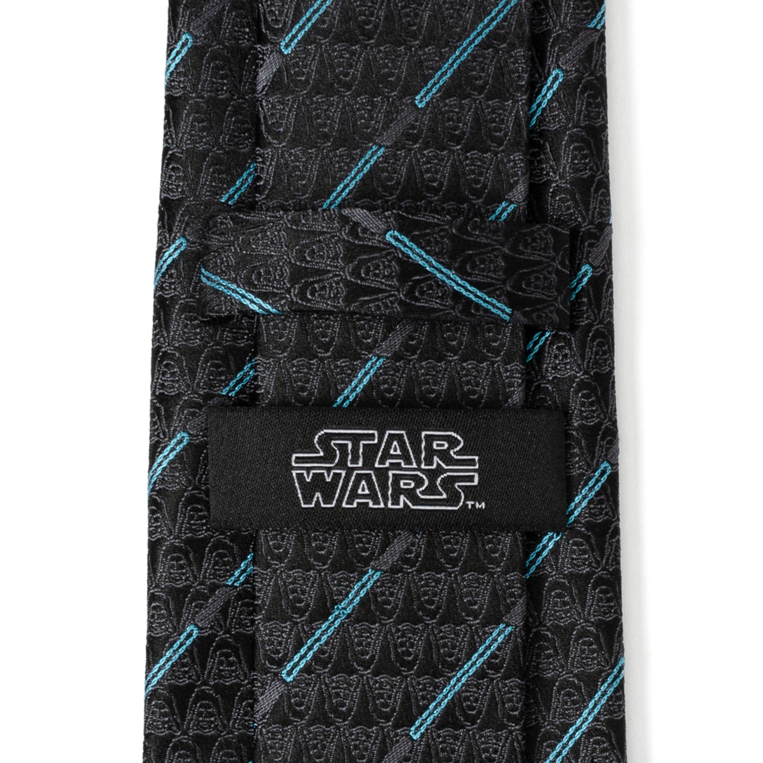 A black men's Star Wars tie by Cufflinks.com featuring a repeating Obi-Wan Kenobi lightsaber pattern—ideal for fans who want a subtle touch of the Force.