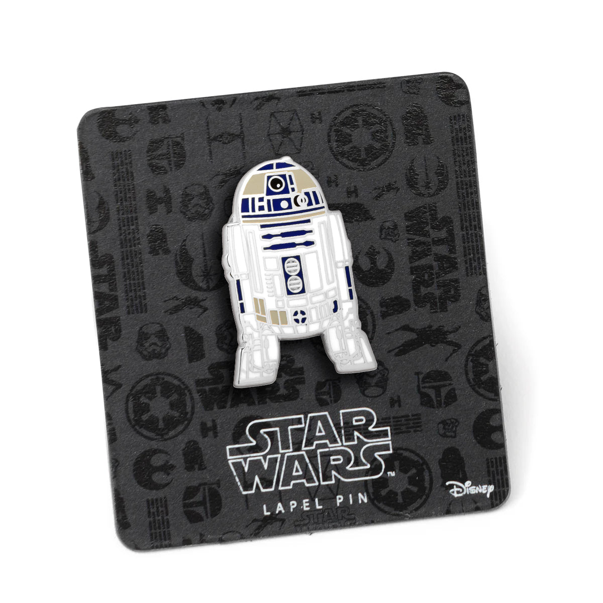 The Star Wars R2-D2 Lapel Pin by Cufflinks.com is a metal enamel pin shaped and colored like the iconic droid, with white, blue, and beige details.