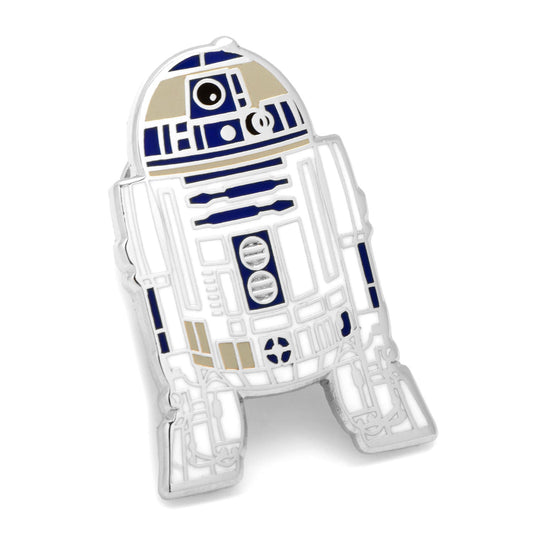 The Star Wars R2-D2 Lapel Pin by Cufflinks.com is a metal enamel pin shaped and colored like the iconic droid, with white, blue, and beige details.
