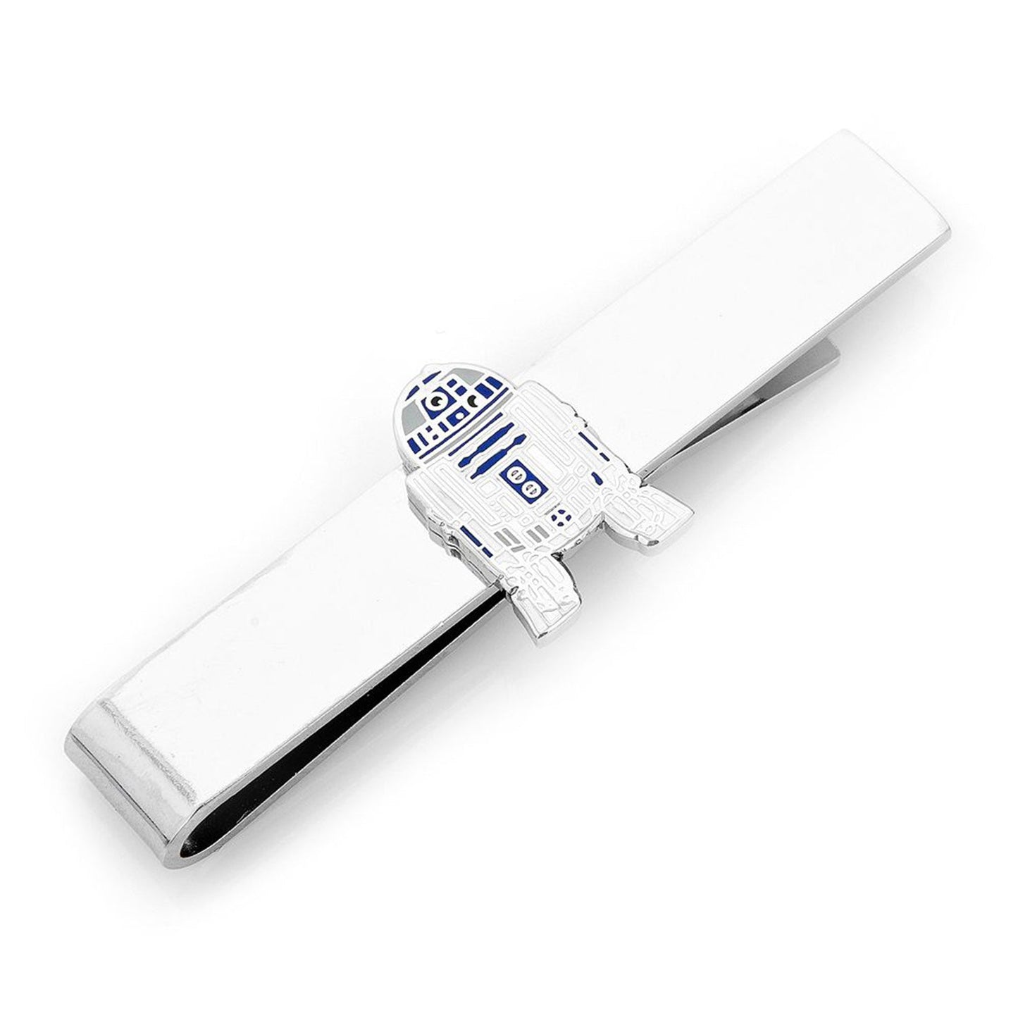 The Star Wars R2-D2 Tie Bar by Cufflinks.com features a silver design with the iconic astromech droid on one end.