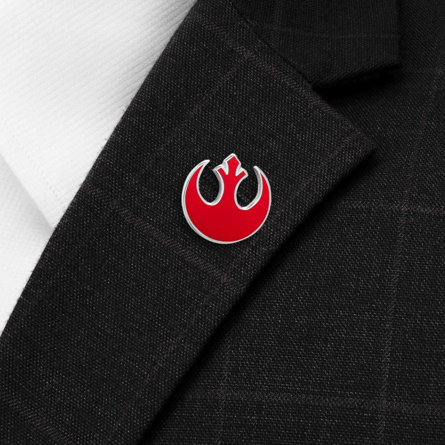 The Star Wars Rebel Alliance Starbird Crest Red Lapel Pin by Cufflinks.com features the iconic red Rebel symbol on a white background.