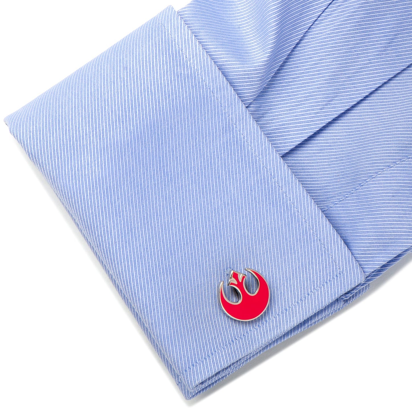 Star Wars Rebel Alliance Starbird Crest Red Cufflinks by Cufflinks.com feature the Phoenix emblem: one in vibrant red enamel, the other engraved, representing the Alliance to Restore the Republic.