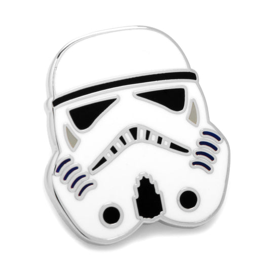 The Star Wars Stormtrooper Lapel Pin by Cufflinks.com is a collectible white enamel pin featuring black, grey, and blue details in the shape of a stormtrooper helmet.