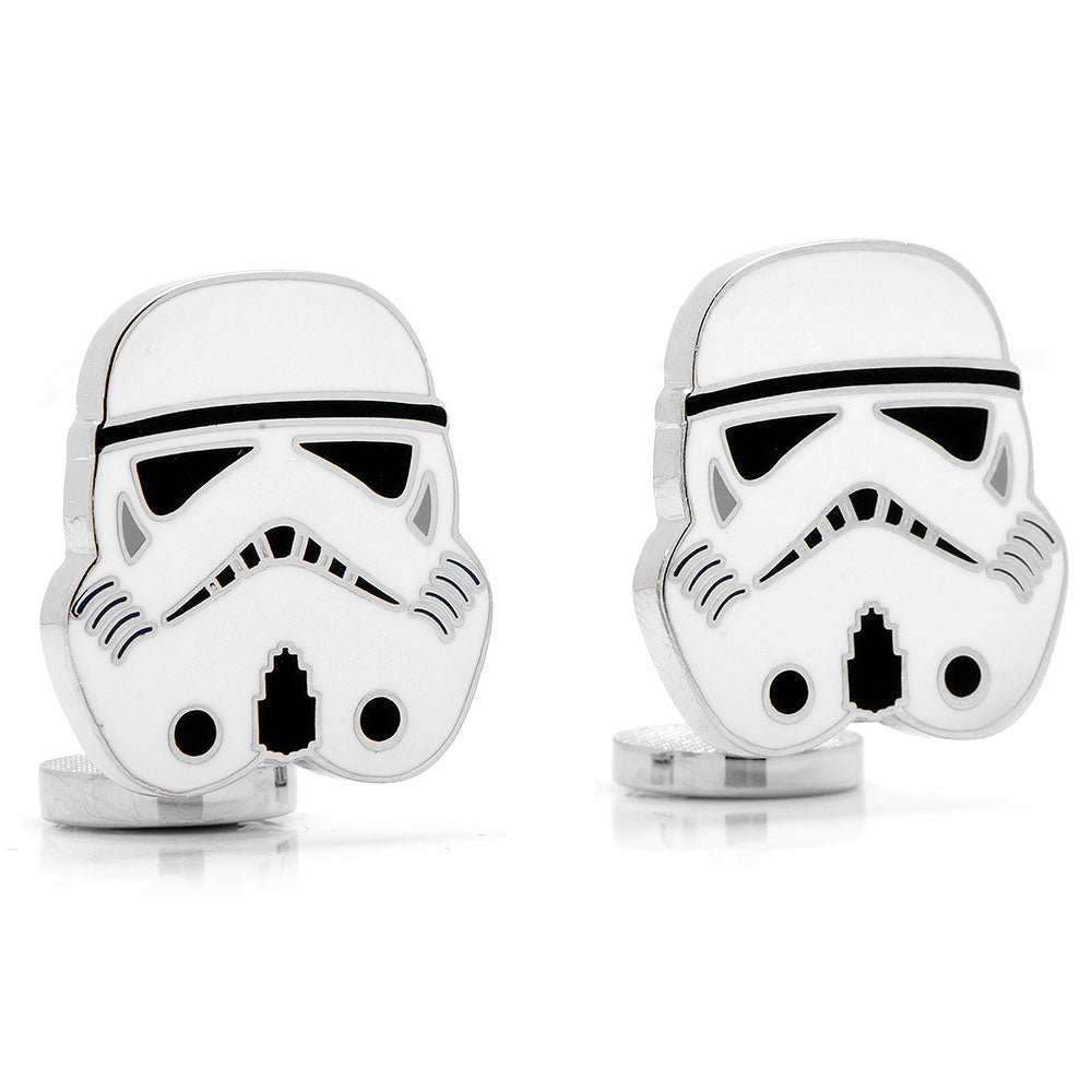 Star Wars Stormtrooper Cufflinks by Cufflinks.com—featuring helmet and Galactic Empire emblem designs—are ideal accessories for Star Wars fans.