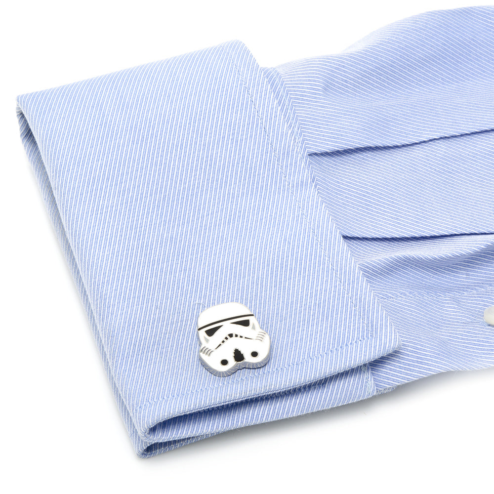 Star Wars Stormtrooper Cufflinks by Cufflinks.com—featuring helmet and Galactic Empire emblem designs—are ideal accessories for Star Wars fans.