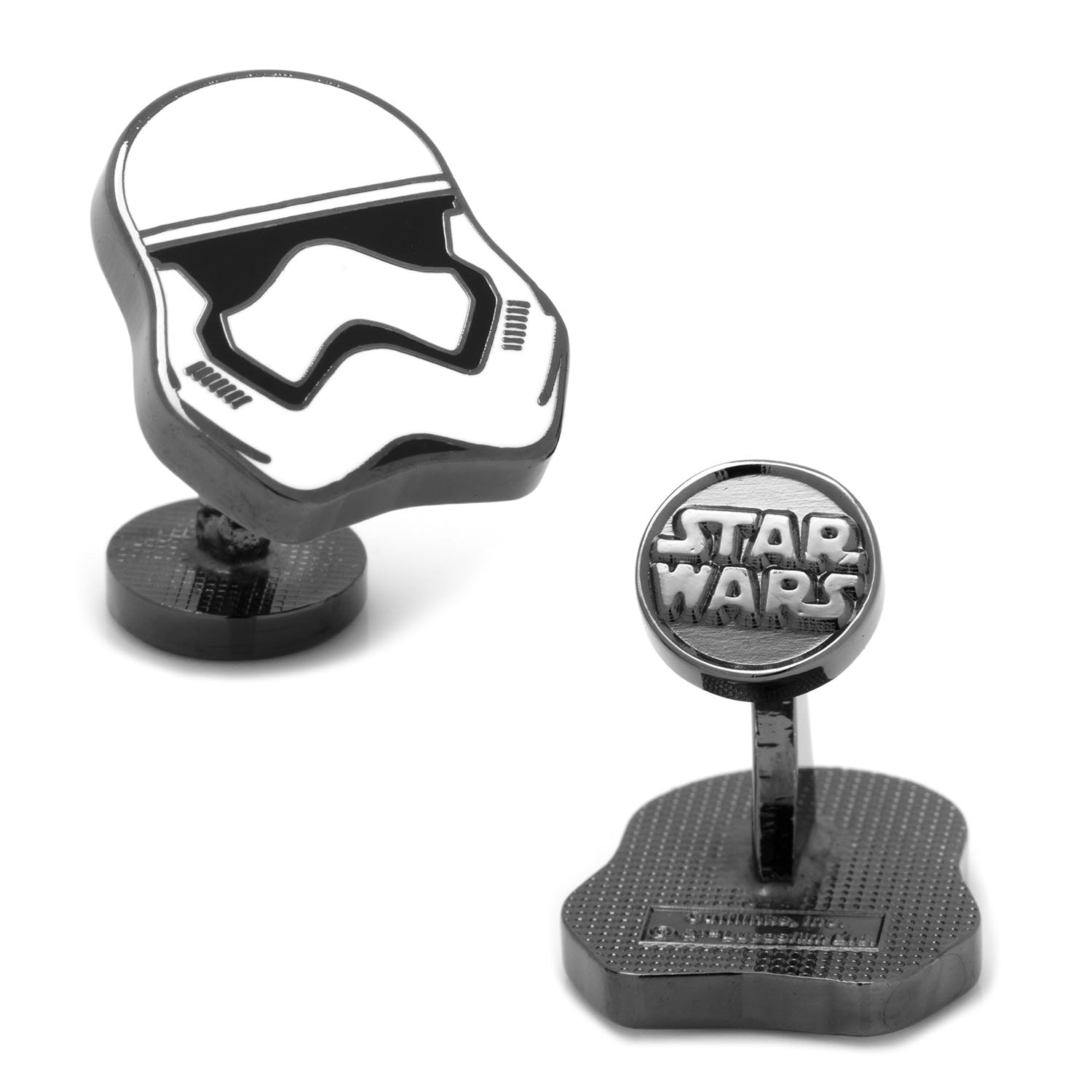 The Star Wars Stormtrooper Cufflinks by Cufflinks.com feature one Stormtrooper helmet and one "Star Wars" logo—an ideal gift for any fan.
