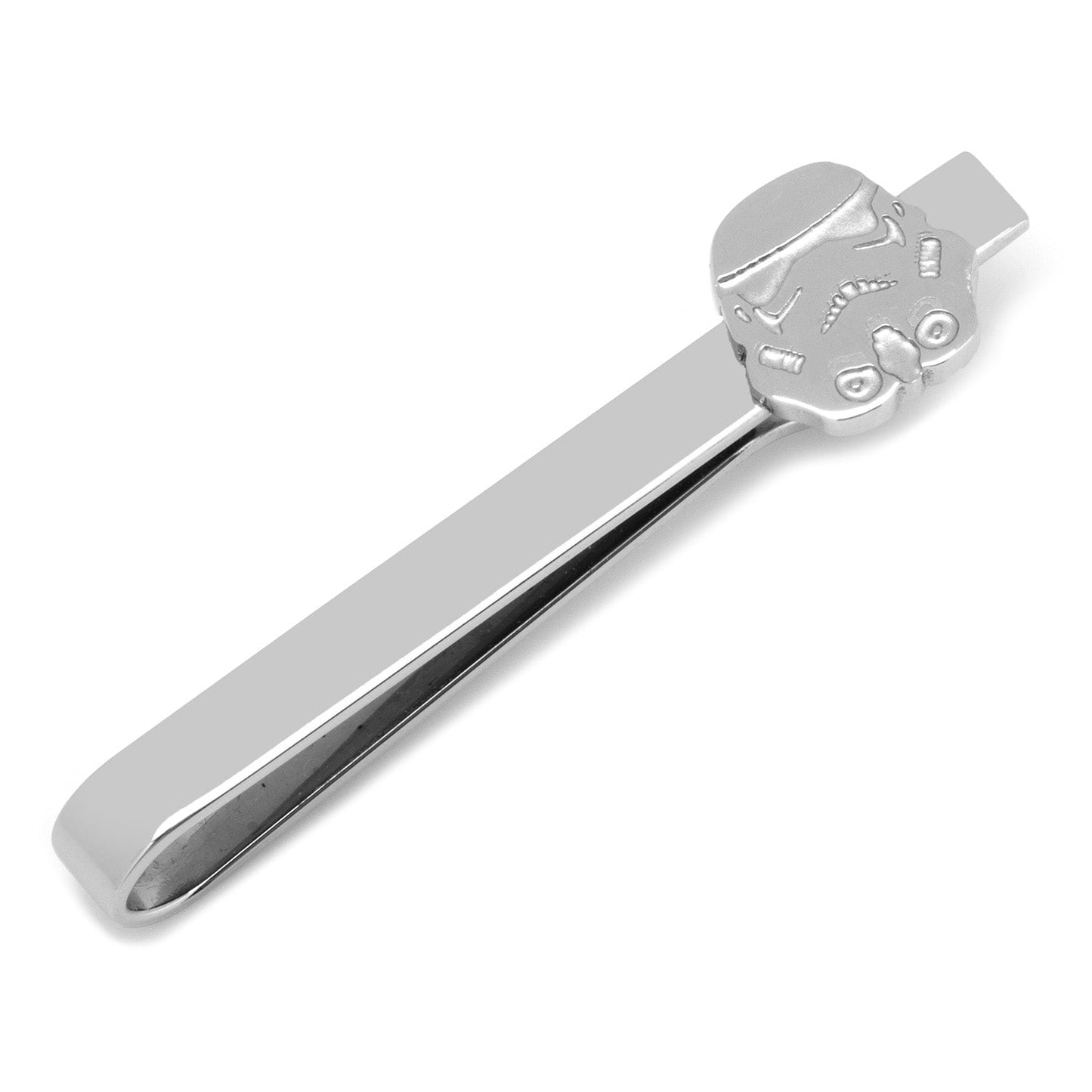 The Star Wars Stormtrooper Stainless Steel Tie Bar by Cufflinks.com showcases a molded helmet design—an ideal accessory for any Star Wars fan.