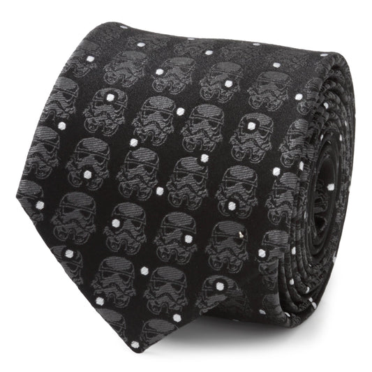 The Star Wars Stormtrooper Dotted Black Tie by Cufflinks.com is an officially licensed black tie featuring Stormtrooper helmets and white dots—perfect for any fan.